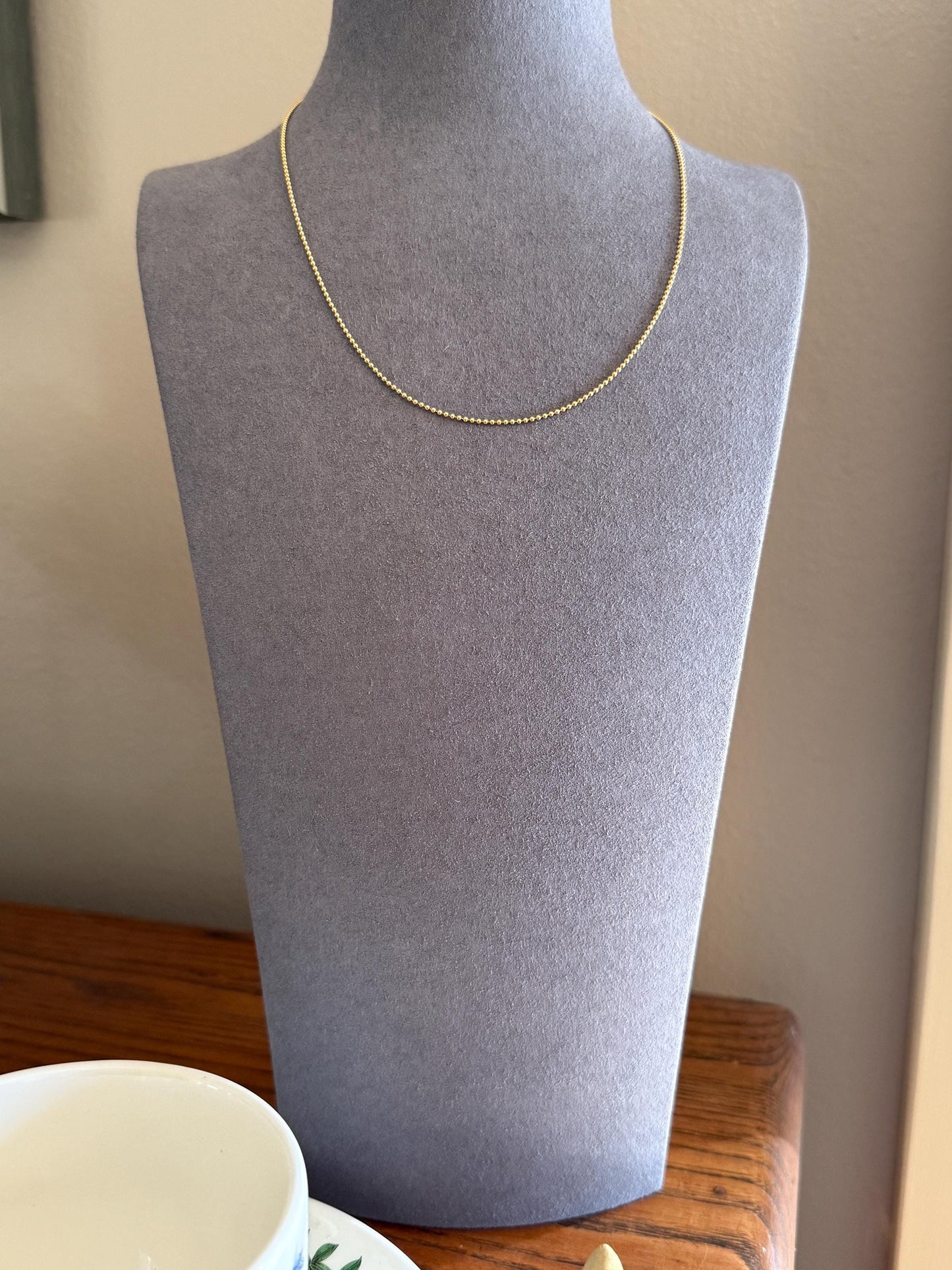 Vintage Teeny Tiny Mini Bead 14k Gold Pearl 16" Chain Necklace Solid Ball Rivet Minimalist Layering Pendant Holder Shimmer Neckmess Gift