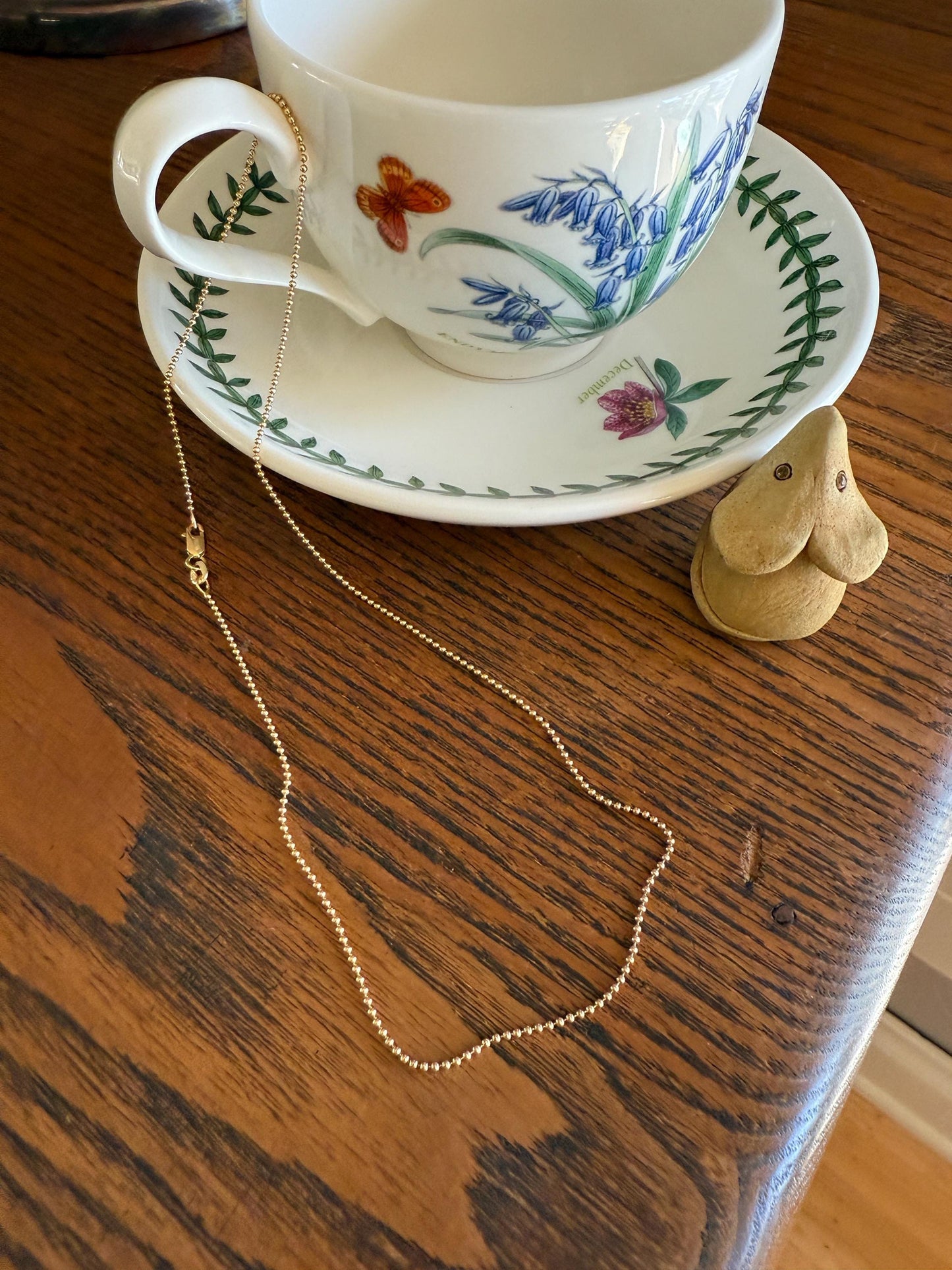 Vintage Teeny Tiny Mini Bead 14k Gold Pearl 16" Chain Necklace Solid Ball Rivet Minimalist Layering Pendant Holder Shimmer Neckmess Gift