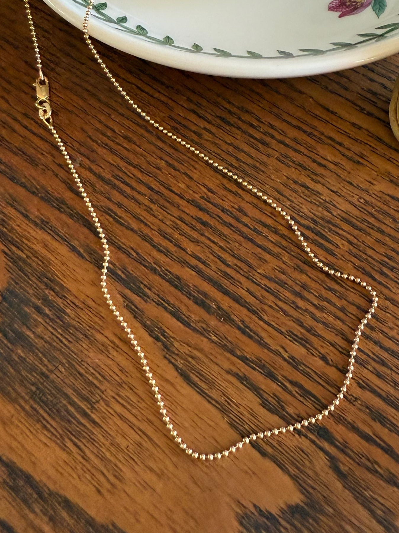 Vintage Teeny Tiny Mini Bead 14k Gold Pearl 16" Chain Necklace Solid Ball Rivet Minimalist Layering Pendant Holder Shimmer Neckmess Gift