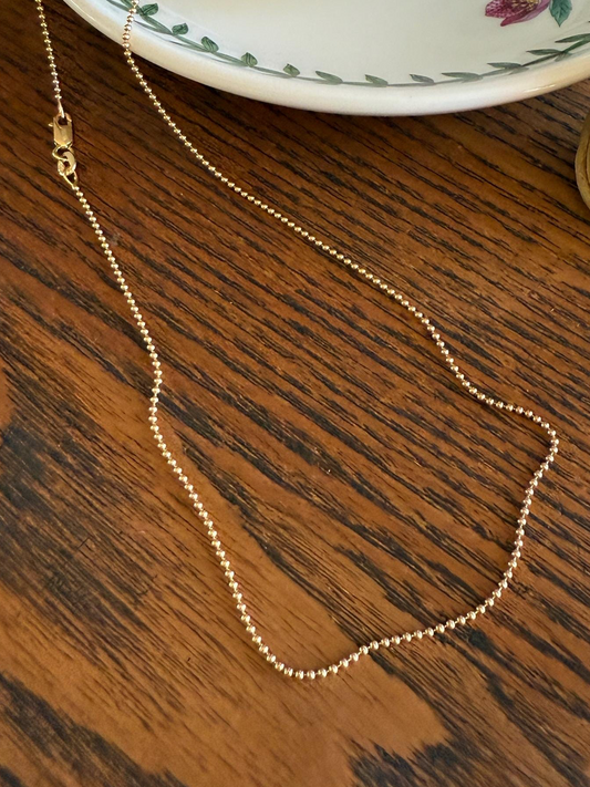 Vintage Teeny Tiny Mini Bead 14k Gold Pearl 16" Chain Necklace Solid Ball Rivet Minimalist Layering Pendant Holder Shimmer Neckmess Gift