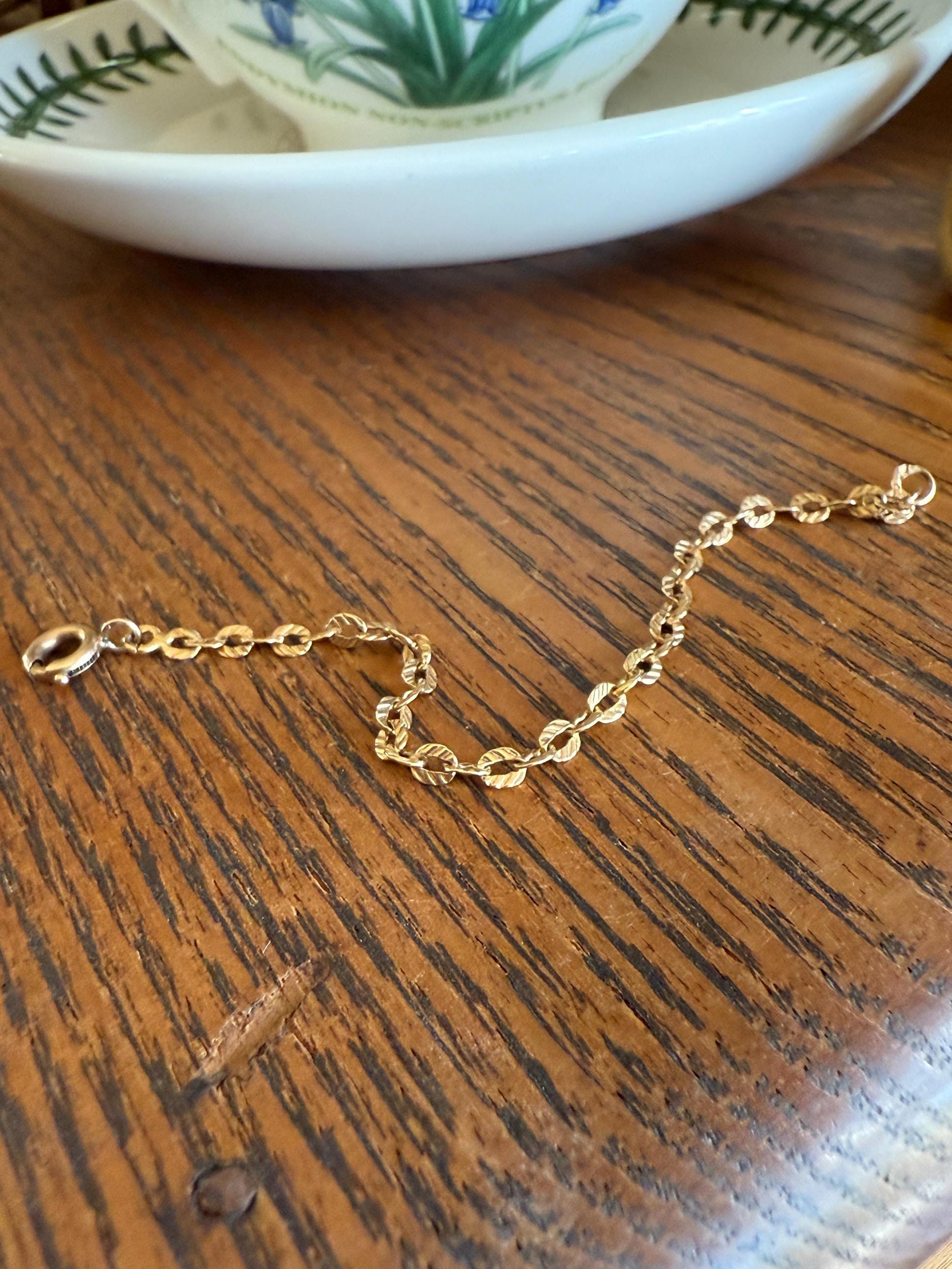 Antique 18k Gold Solid Extender Connector French Victorian Baby Child Bracelet Striped Oval Link 4.5 Inches Long