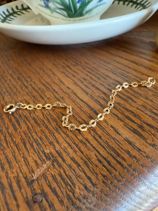 Antique 18k Gold Solid Extender Connector French Victorian Baby Child Bracelet Striped Oval Link 4.5 Inches Long