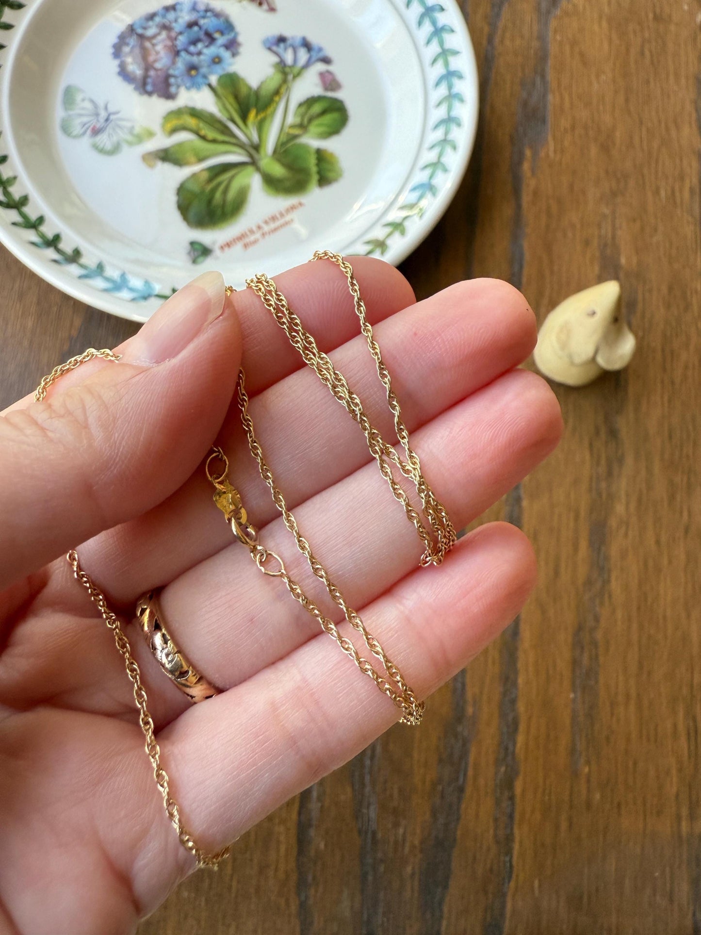 Vintage Dainty Braided Chain 14k Gold Solid Necklace Solid 19.75 Inches Minimalist Layering Pendant Holder Shimmer Neckmess Gift
