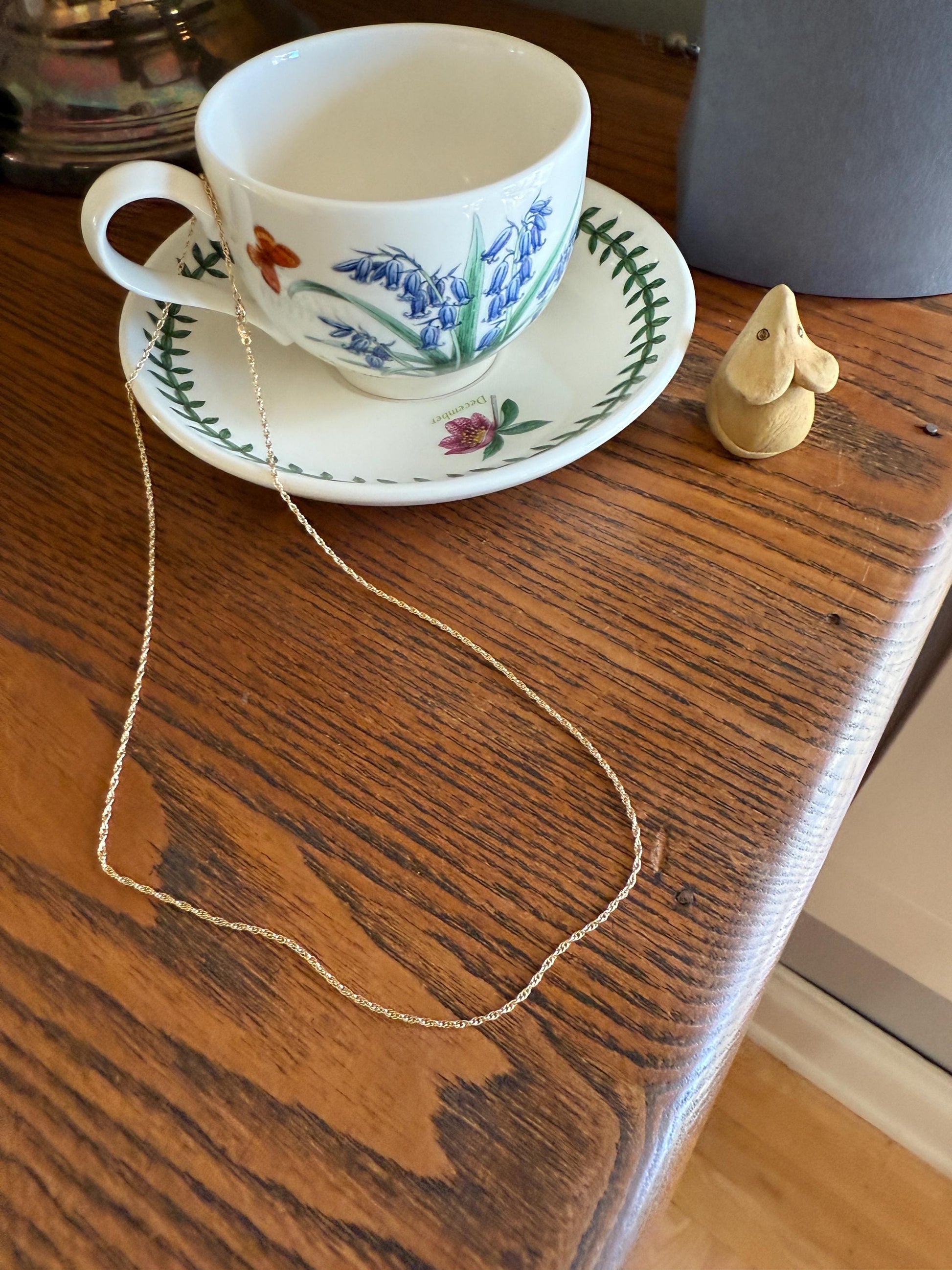 Vintage Dainty Braided Chain 14k Gold Solid Necklace Solid 19.75 Inches Minimalist Layering Pendant Holder Shimmer Neckmess Gift