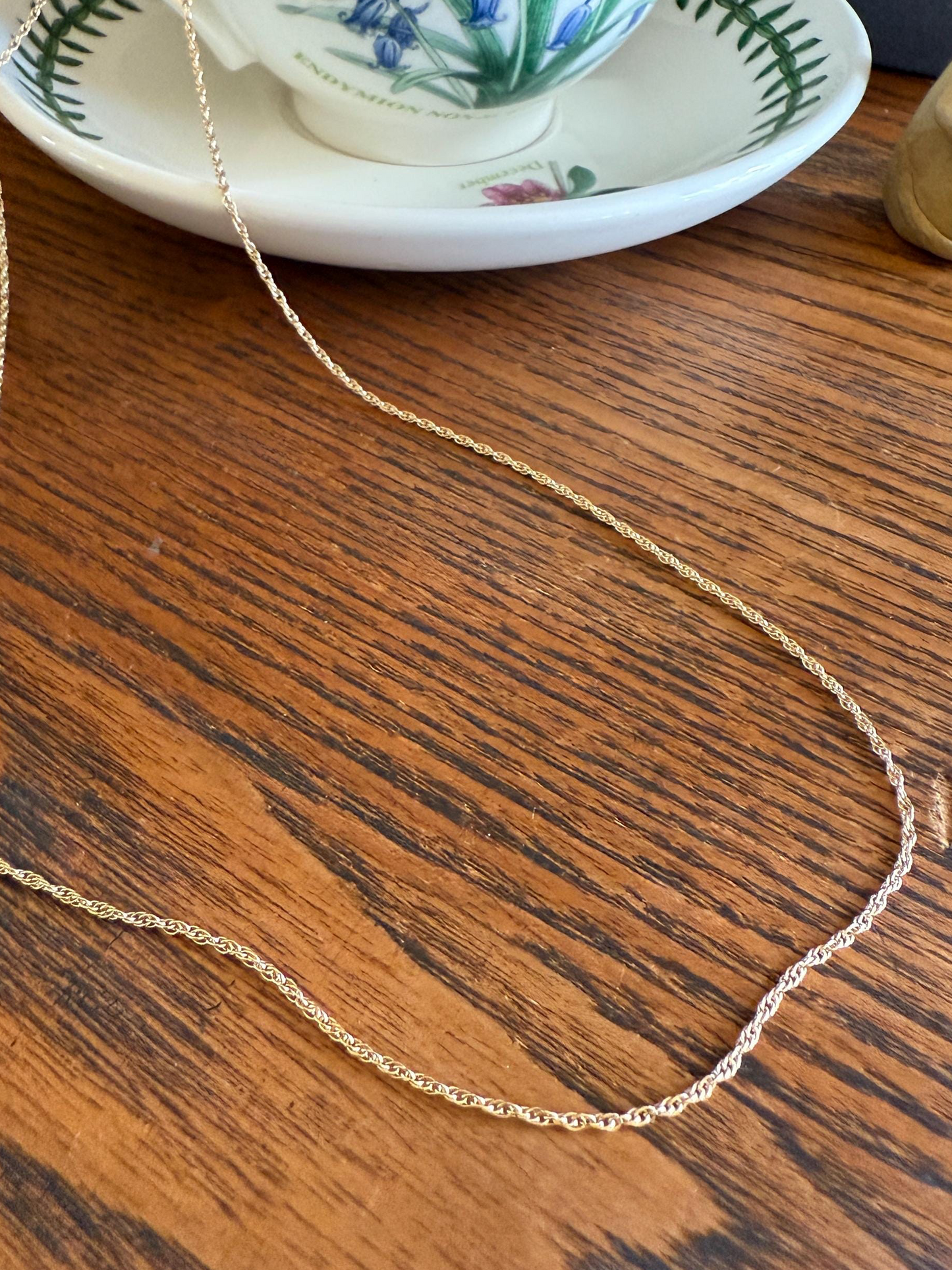 Vintage Dainty Braided Chain 14k Gold Solid Necklace Solid 19.75 Inches Minimalist Layering Pendant Holder Shimmer Neckmess Gift