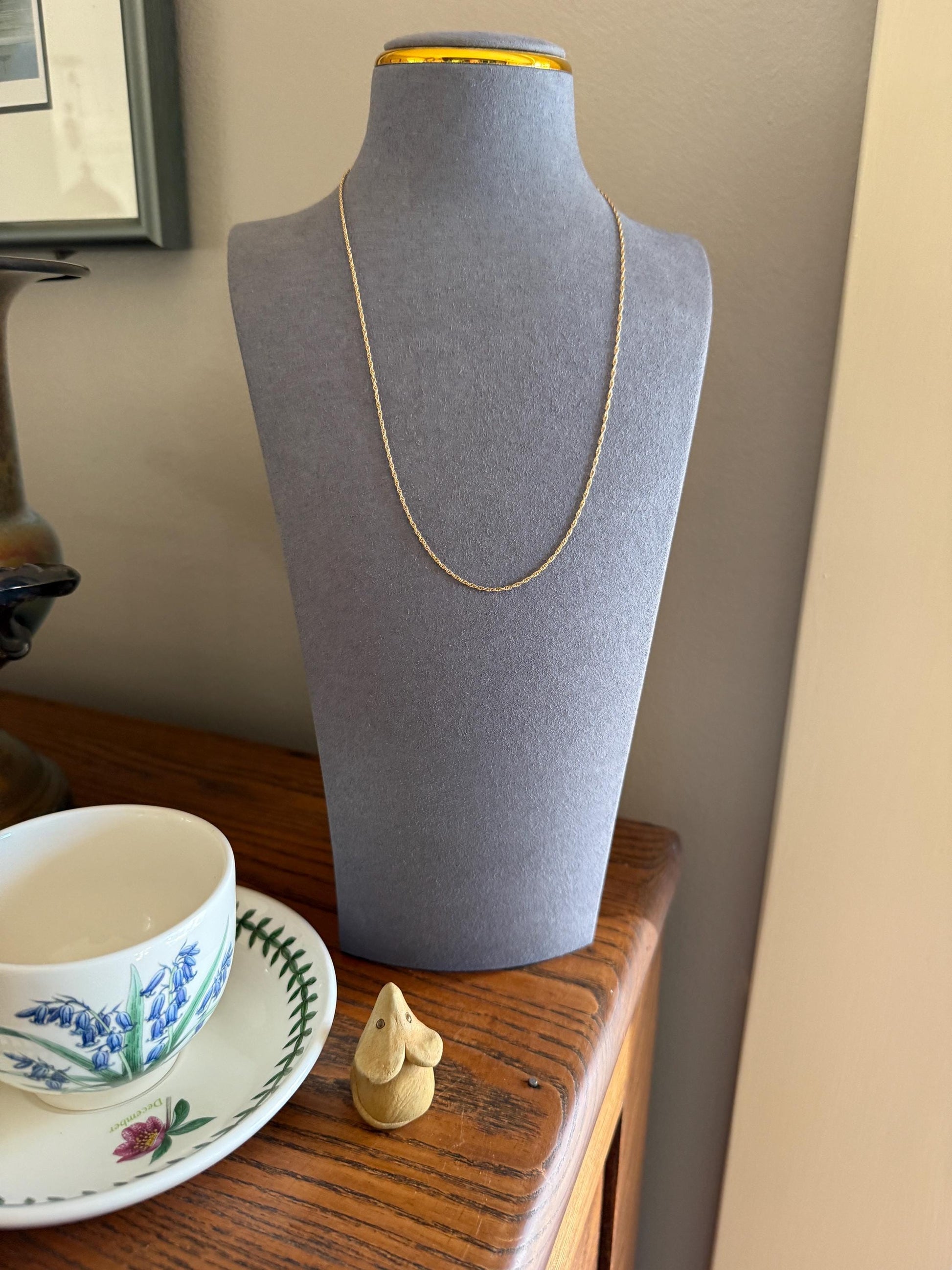 Vintage Dainty Braided Chain 14k Gold Solid Necklace Solid 19.75 Inches Minimalist Layering Pendant Holder Shimmer Neckmess Gift