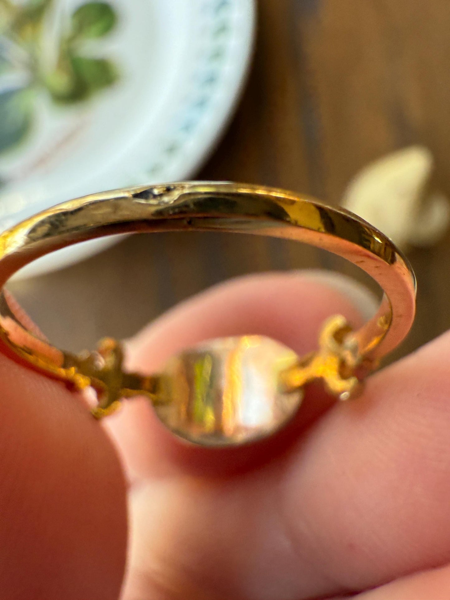 FLEUR De LIS Figural Antique Ring Rose Cut DIAMOND Solitaire Ring 18k Gold Solid East West Silver Collet Oval French Victorian Stacker Band