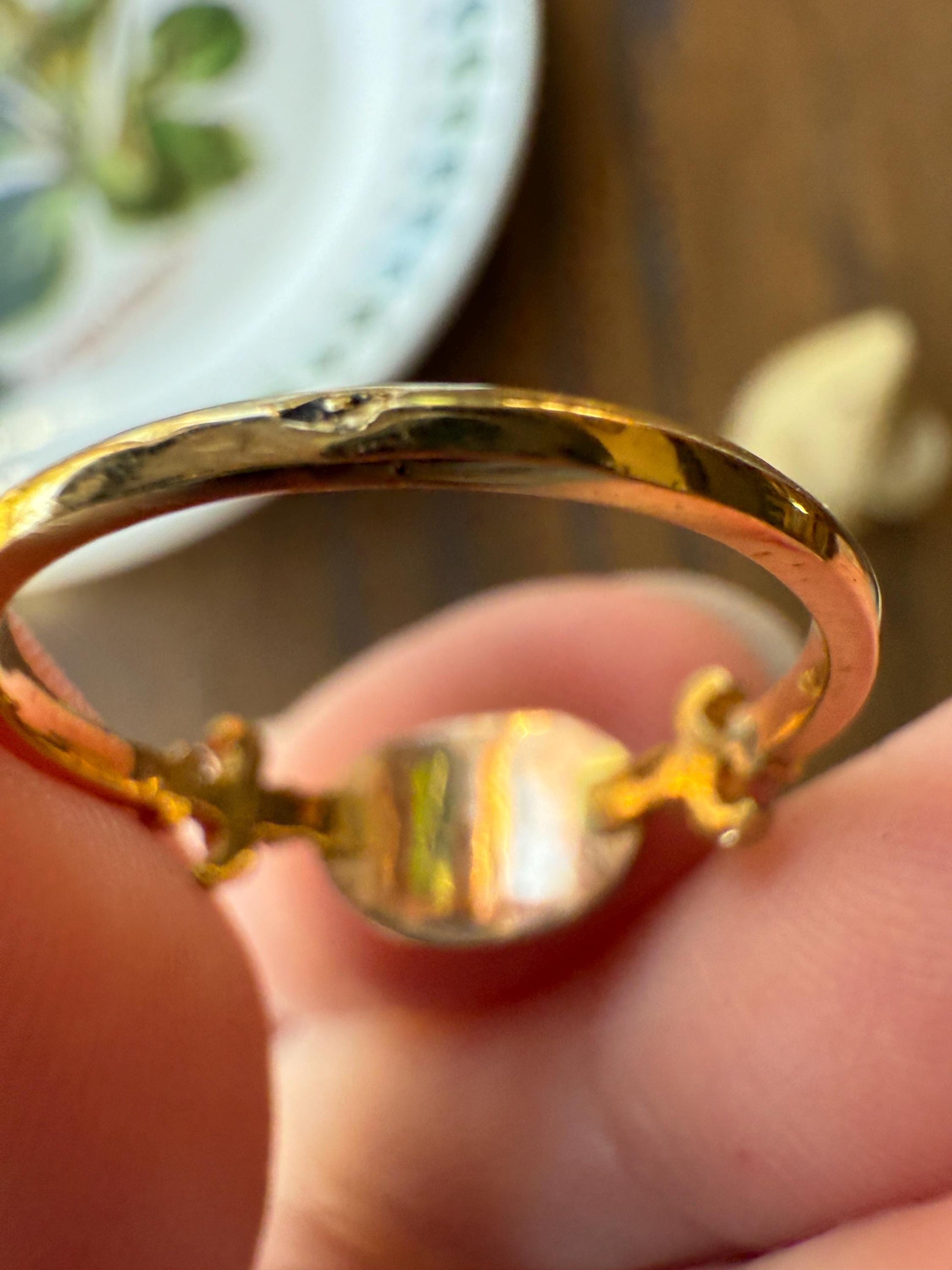 FLEUR De LIS Figural Antique Ring Rose Cut DIAMOND Solitaire Ring 18k Gold Solid East West Silver Collet Oval French Victorian Stacker Band