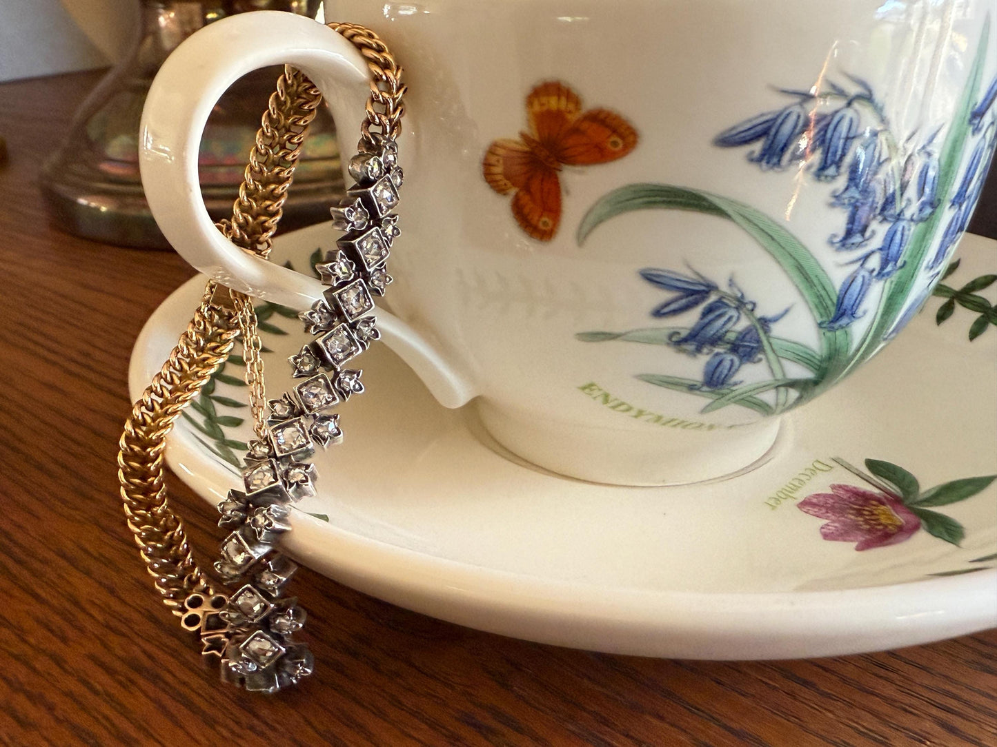 Antique 43 Rose Cut DIAMOND French Victorian Double Cable Chain Bracelet 18k Gold Solid Silver Floral Linear Wriststack Belle Epoque Tennis