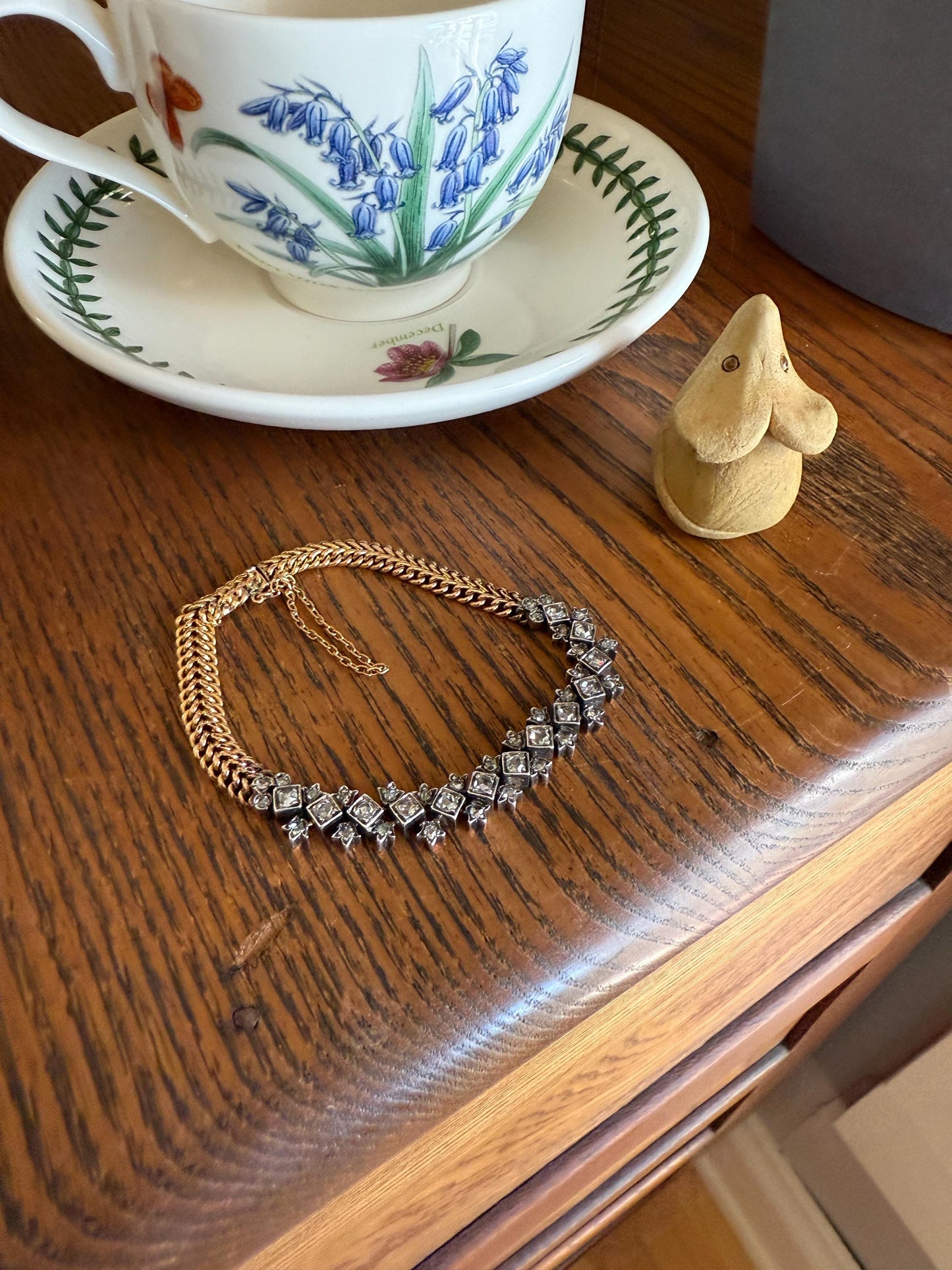 Antique 43 Rose Cut DIAMOND French Victorian Double Cable Chain Bracelet 18k Gold Solid Silver Floral Linear Wriststack Belle Epoque Tennis