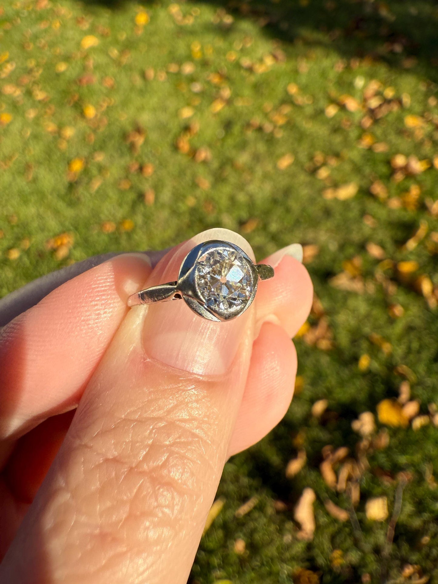 Antique .67 Carat Old Mine Cut DIAMOND Ring Edwardian Era French Platinum Solitaire Engagement Stacker Bezel Halo Setting OMC .67ctw