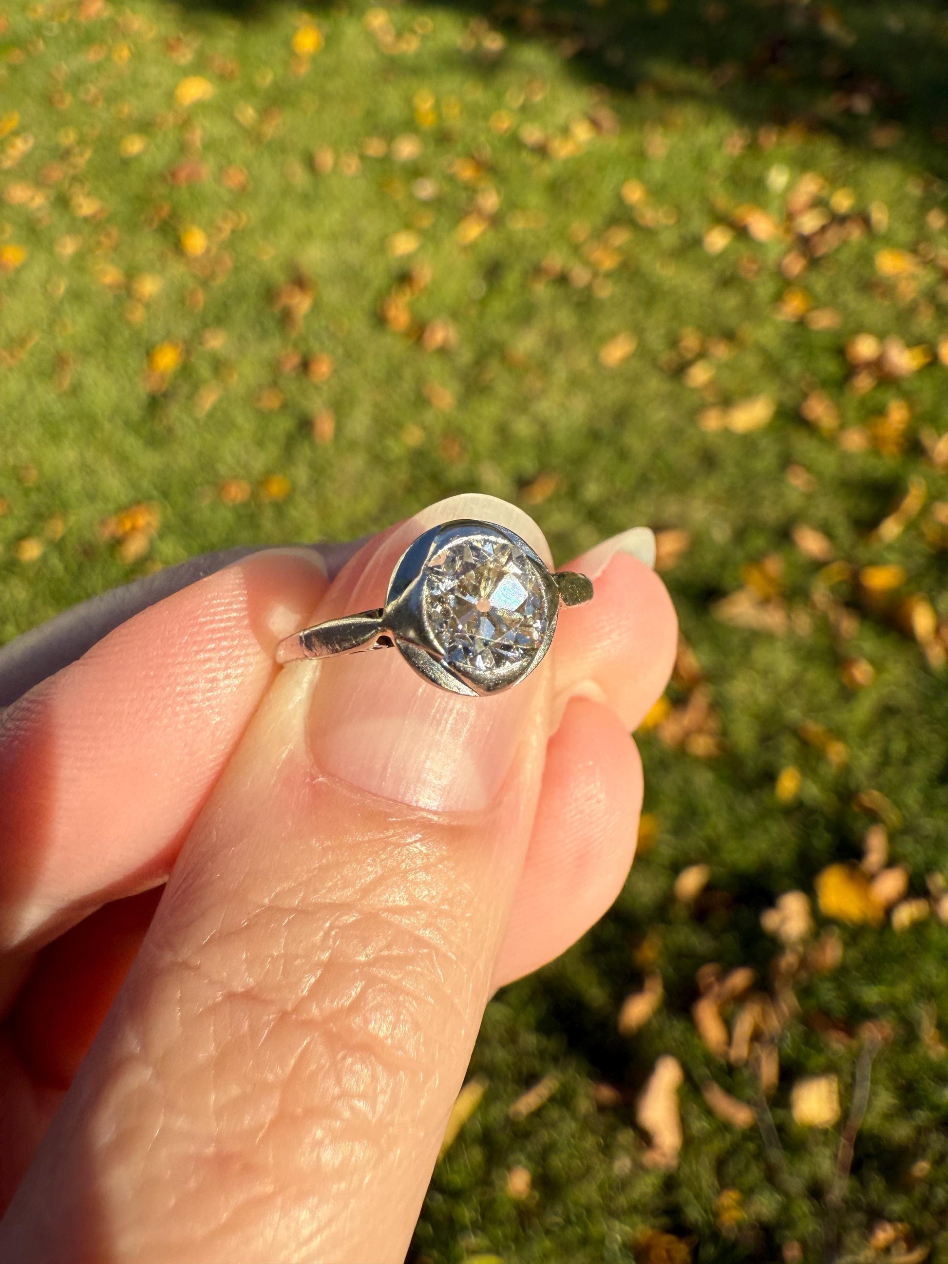 Antique .67 Carat Old Mine Cut DIAMOND Ring Edwardian Era French Platinum Solitaire Engagement Stacker Bezel Halo Setting OMC .67ctw