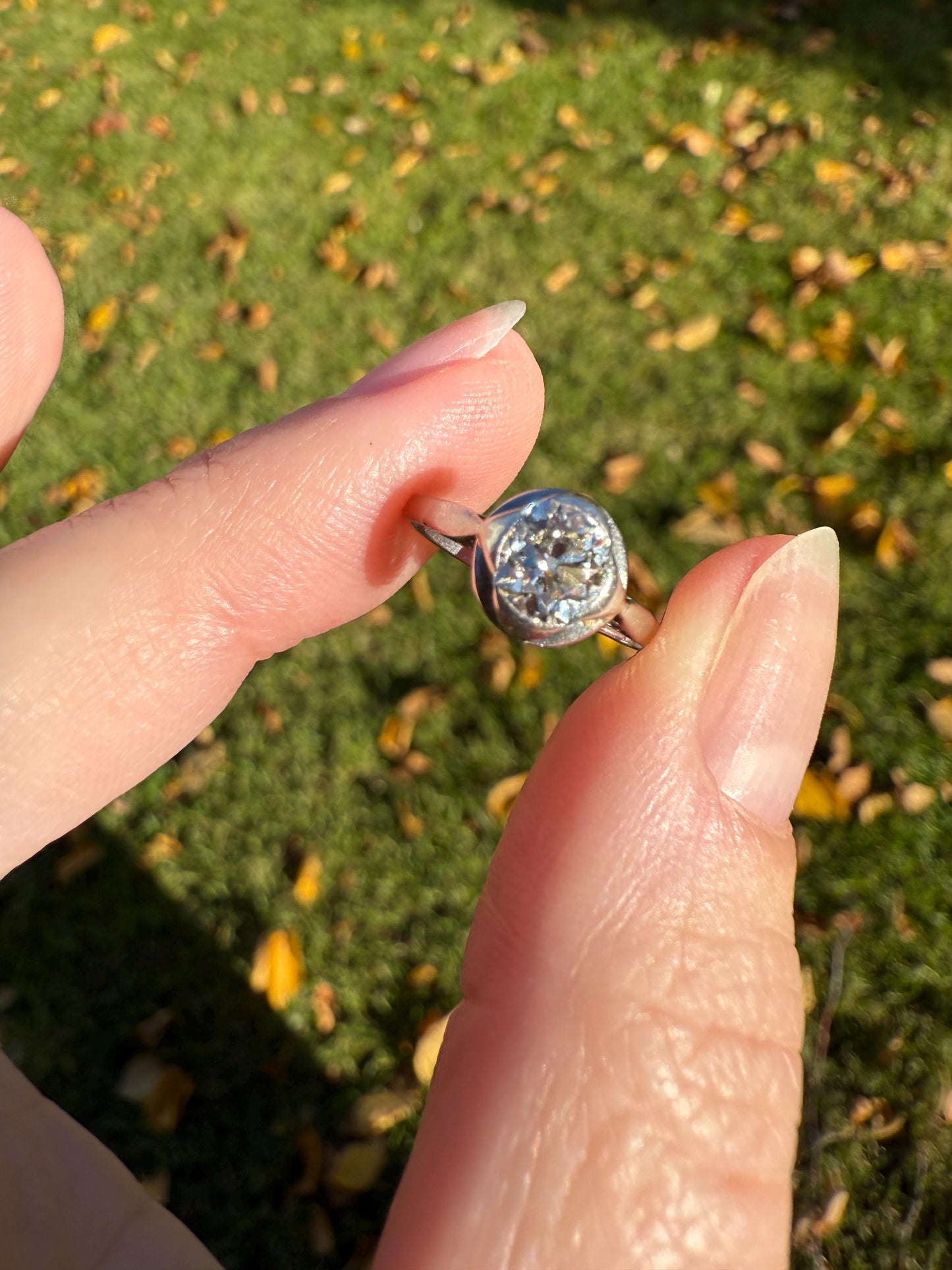 Antique .67 Carat Old Mine Cut DIAMOND Ring Edwardian Era French Platinum Solitaire Engagement Stacker Bezel Halo Setting OMC .67ctw
