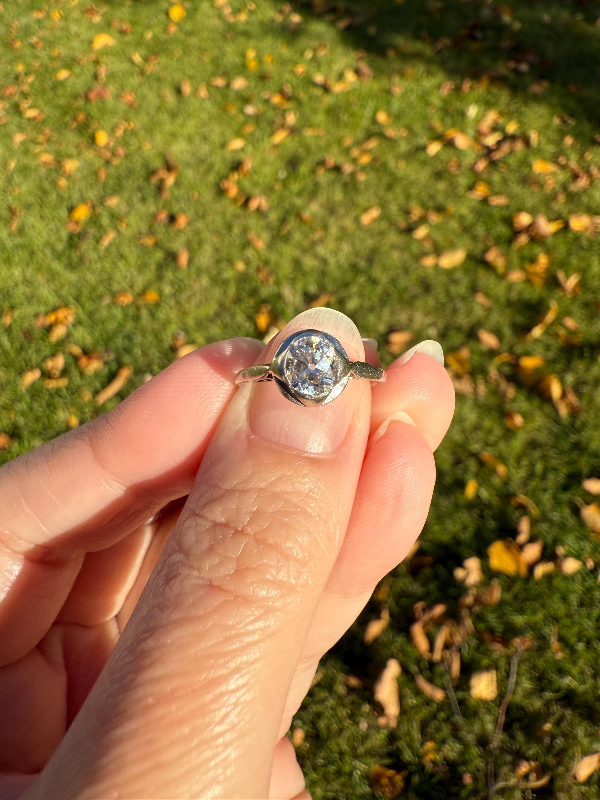 Antique .67 Carat Old Mine Cut DIAMOND Ring Edwardian Era French Platinum Solitaire Engagement Stacker Bezel Halo Setting OMC .67ctw