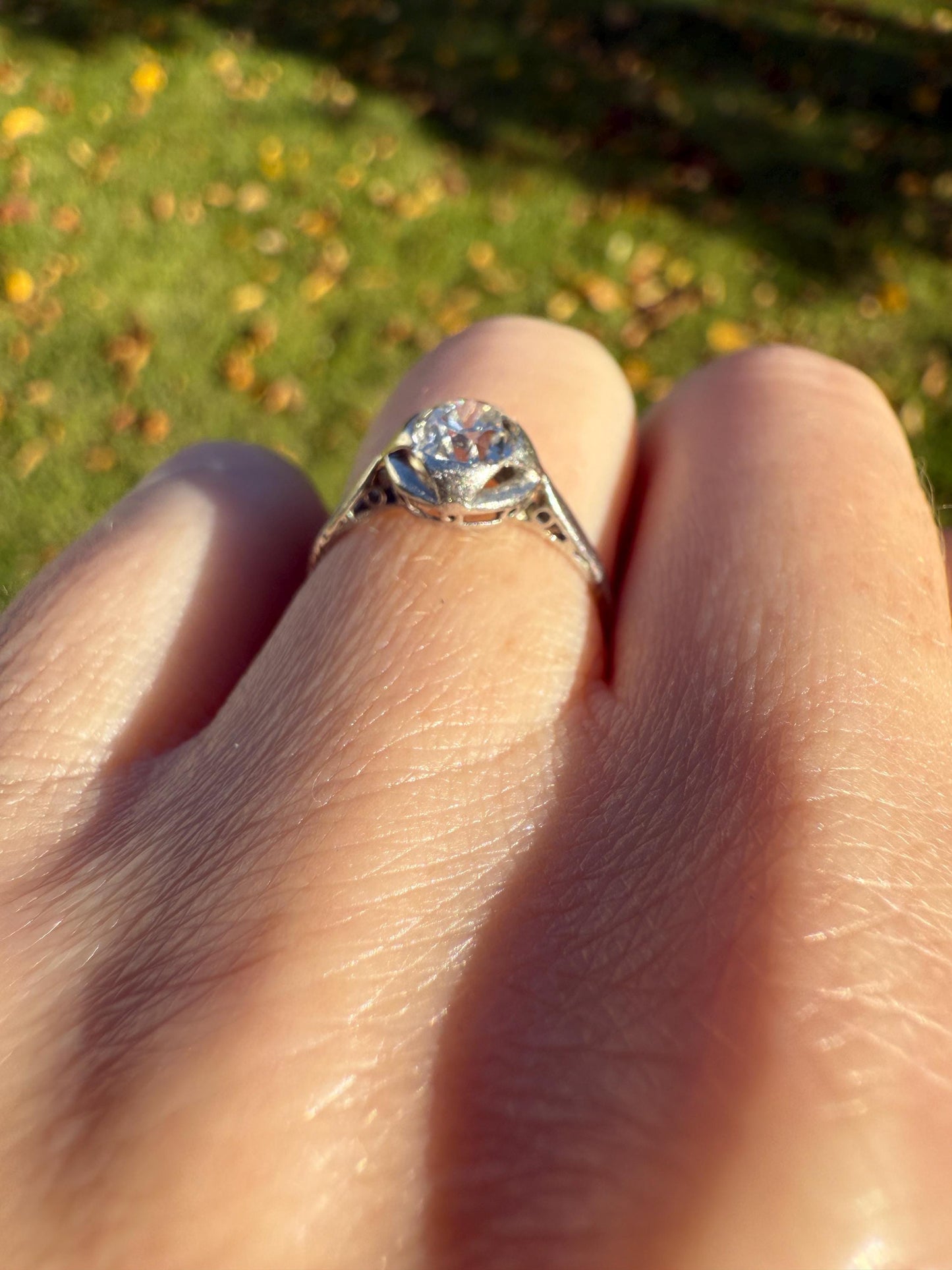 Antique .67 Carat Old Mine Cut DIAMOND Ring Edwardian Era French Platinum Solitaire Engagement Stacker Bezel Halo Setting OMC .67ctw