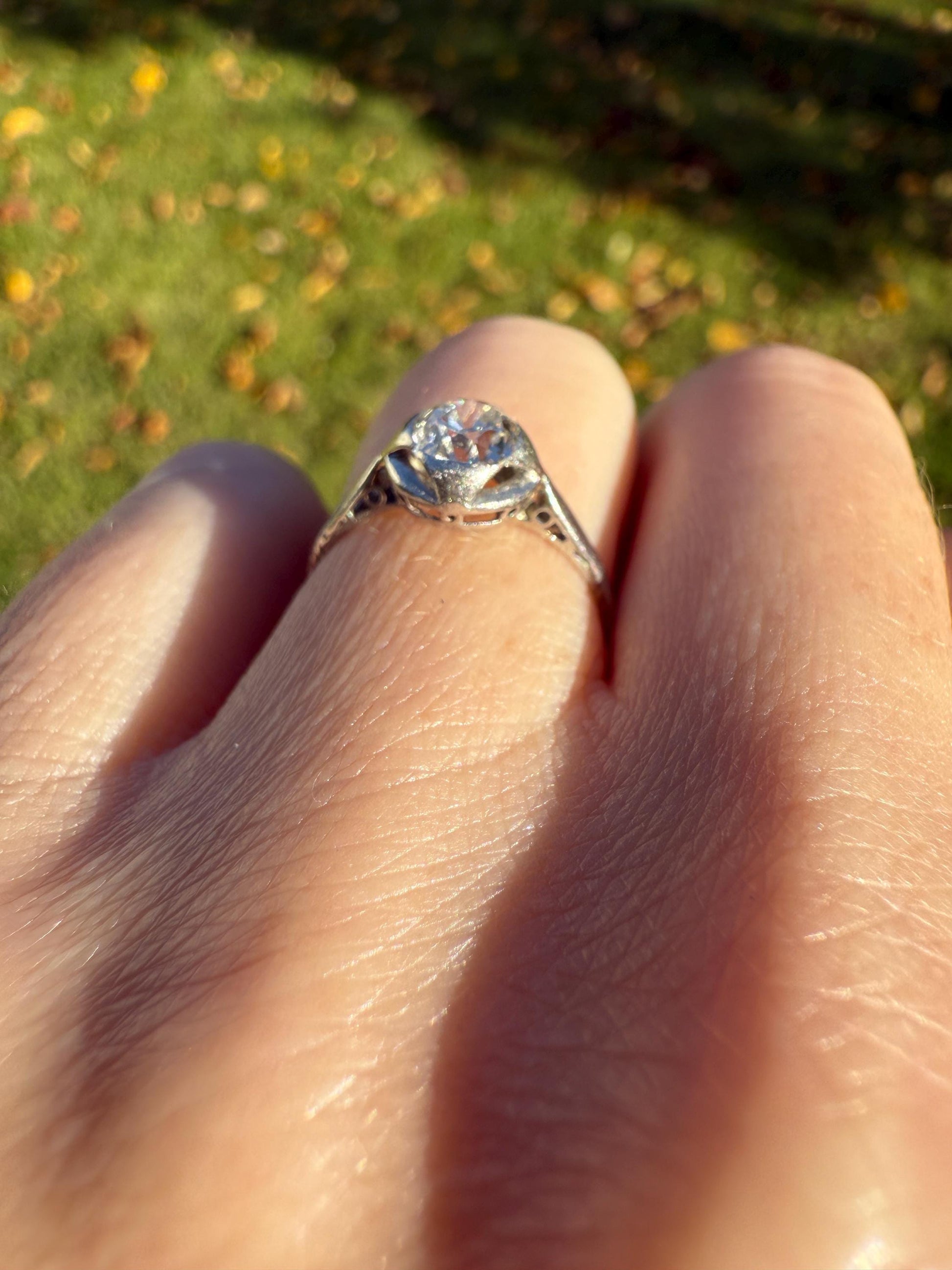 Antique .67 Carat Old Mine Cut DIAMOND Ring Edwardian Era French Platinum Solitaire Engagement Stacker Bezel Halo Setting OMC .67ctw