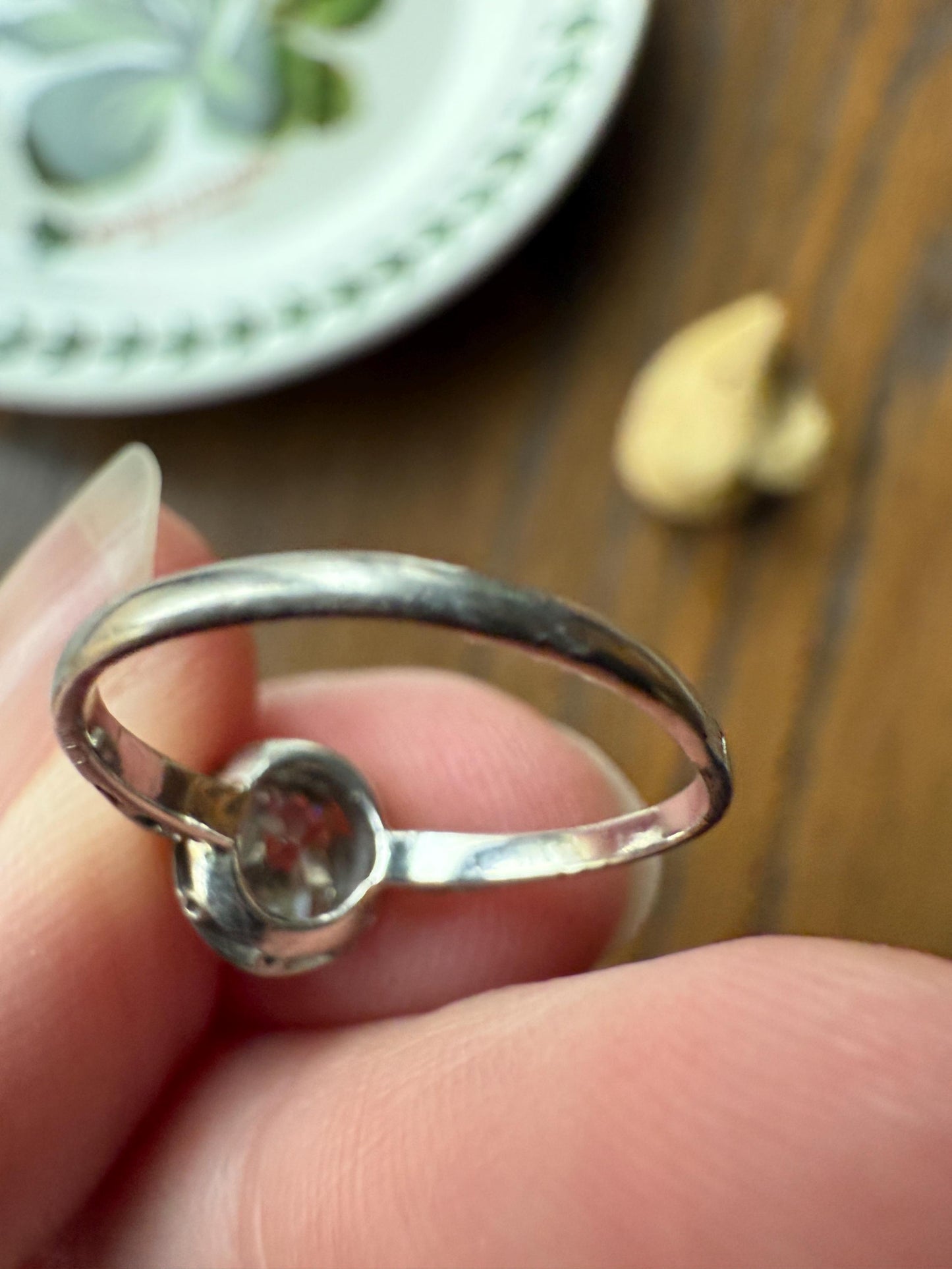 Antique .67 Carat Old Mine Cut DIAMOND Ring Edwardian Era French Platinum Solitaire Engagement Stacker Bezel Halo Setting OMC .67ctw