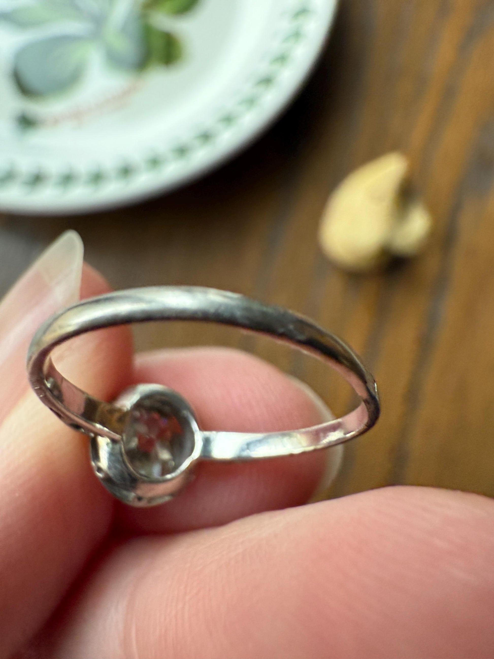 Antique .67 Carat Old Mine Cut DIAMOND Ring Edwardian Era French Platinum Solitaire Engagement Stacker Bezel Halo Setting OMC .67ctw