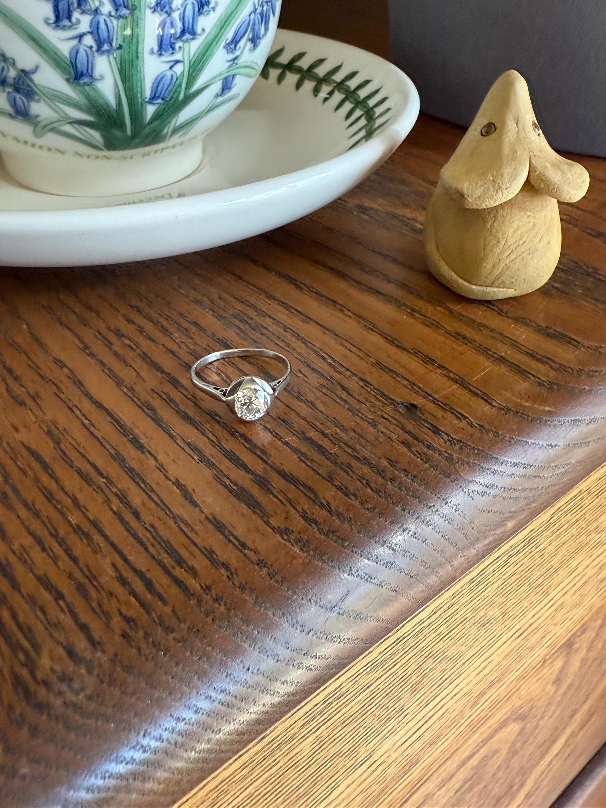 Antique .67 Carat Old Mine Cut DIAMOND Ring Edwardian Era French Platinum Solitaire Engagement Stacker Bezel Halo Setting OMC .67ctw