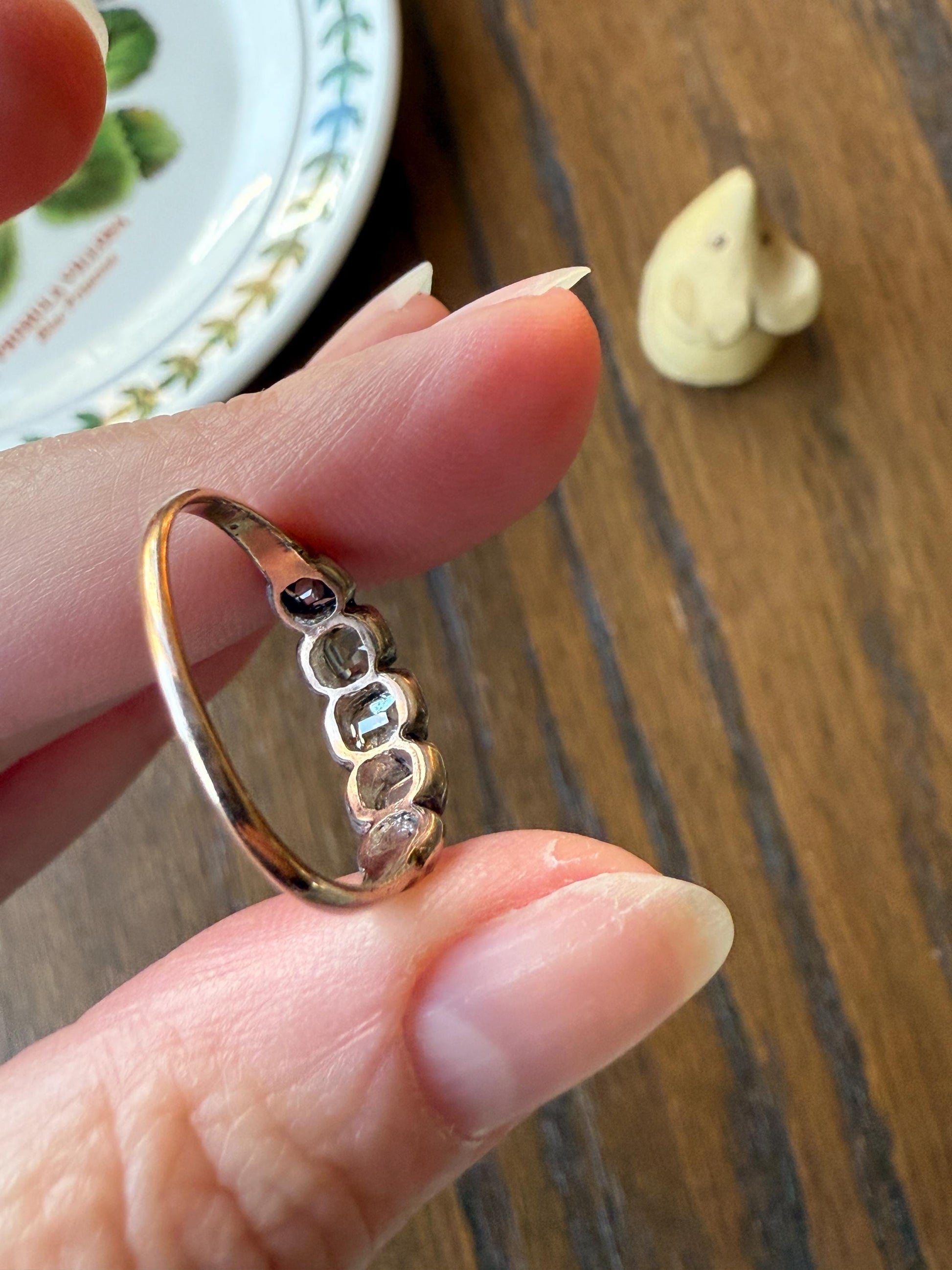 Table Cut DIAMOND Open Back Five Stone Stacker Band Antique 18k Gold Silver Colelt Five Stone Ring Half Hoop Stacker Gift Georgian Victorian