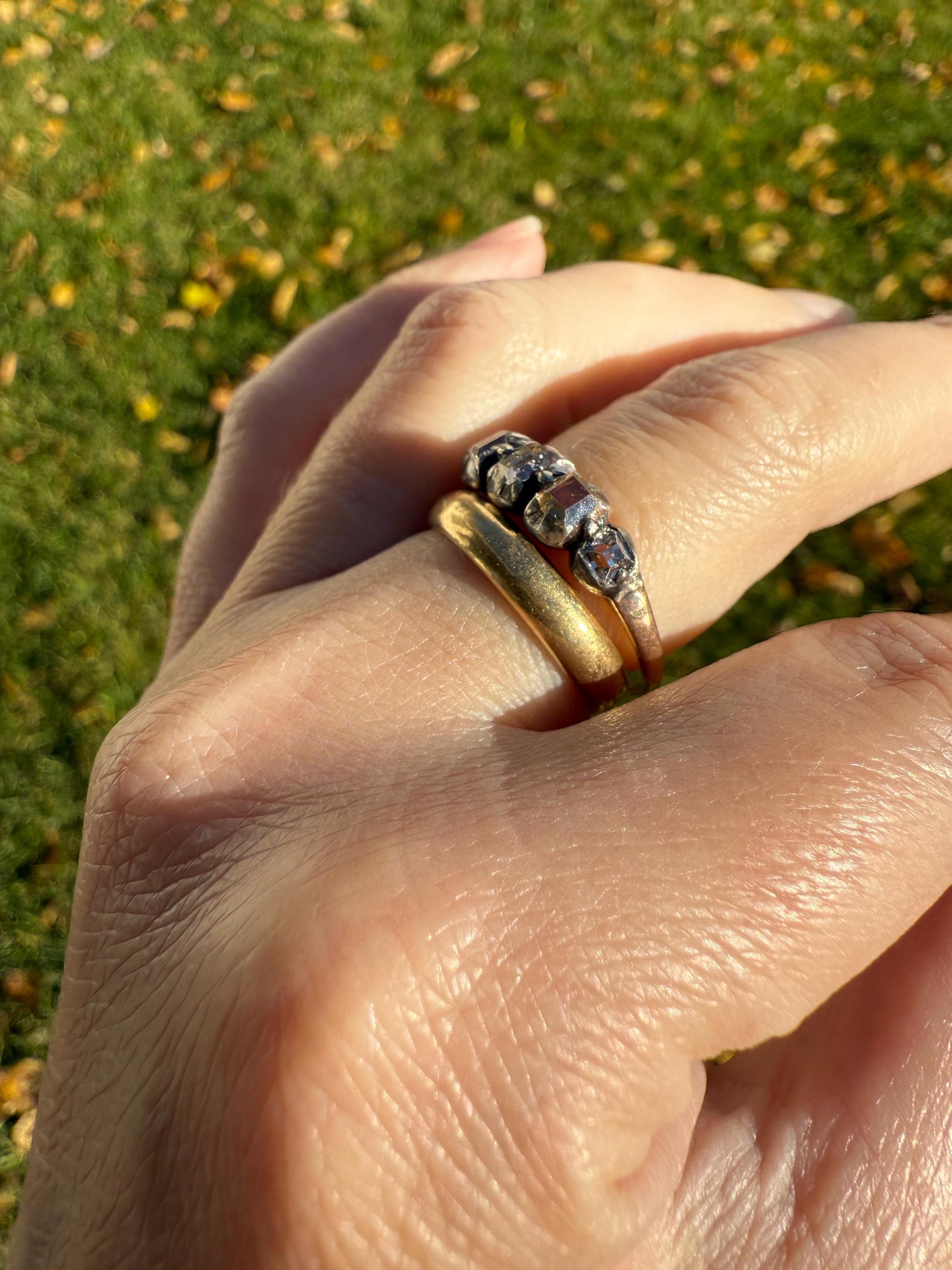 Table Cut DIAMOND Open Back Five Stone Stacker Band Antique 18k Gold Silver Colelt Five Stone Ring Half Hoop Stacker Gift Georgian Victorian