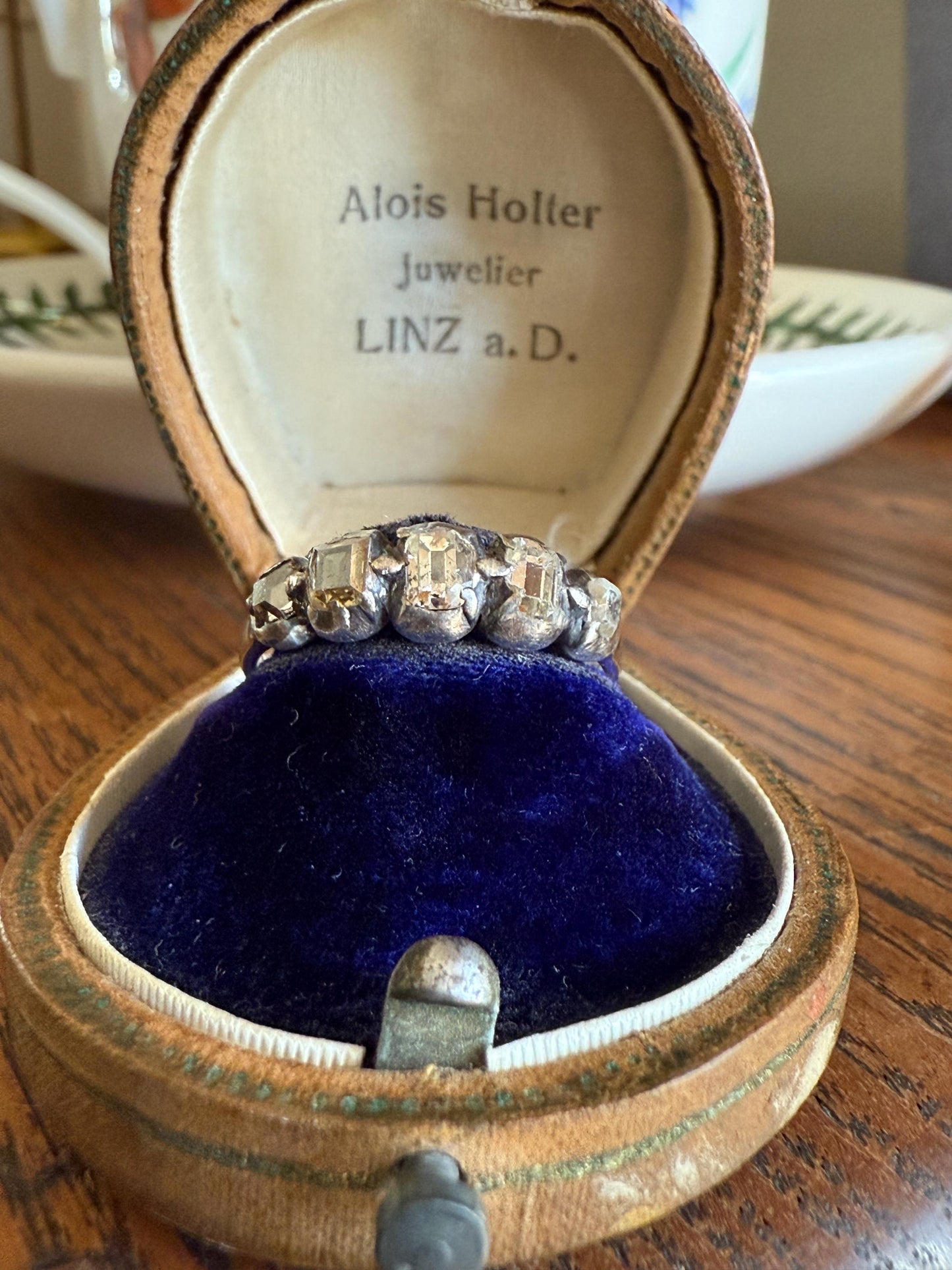 Table Cut DIAMOND Open Back Five Stone Stacker Band Antique 18k Gold Silver Colelt Five Stone Ring Half Hoop Stacker Gift Georgian Victorian