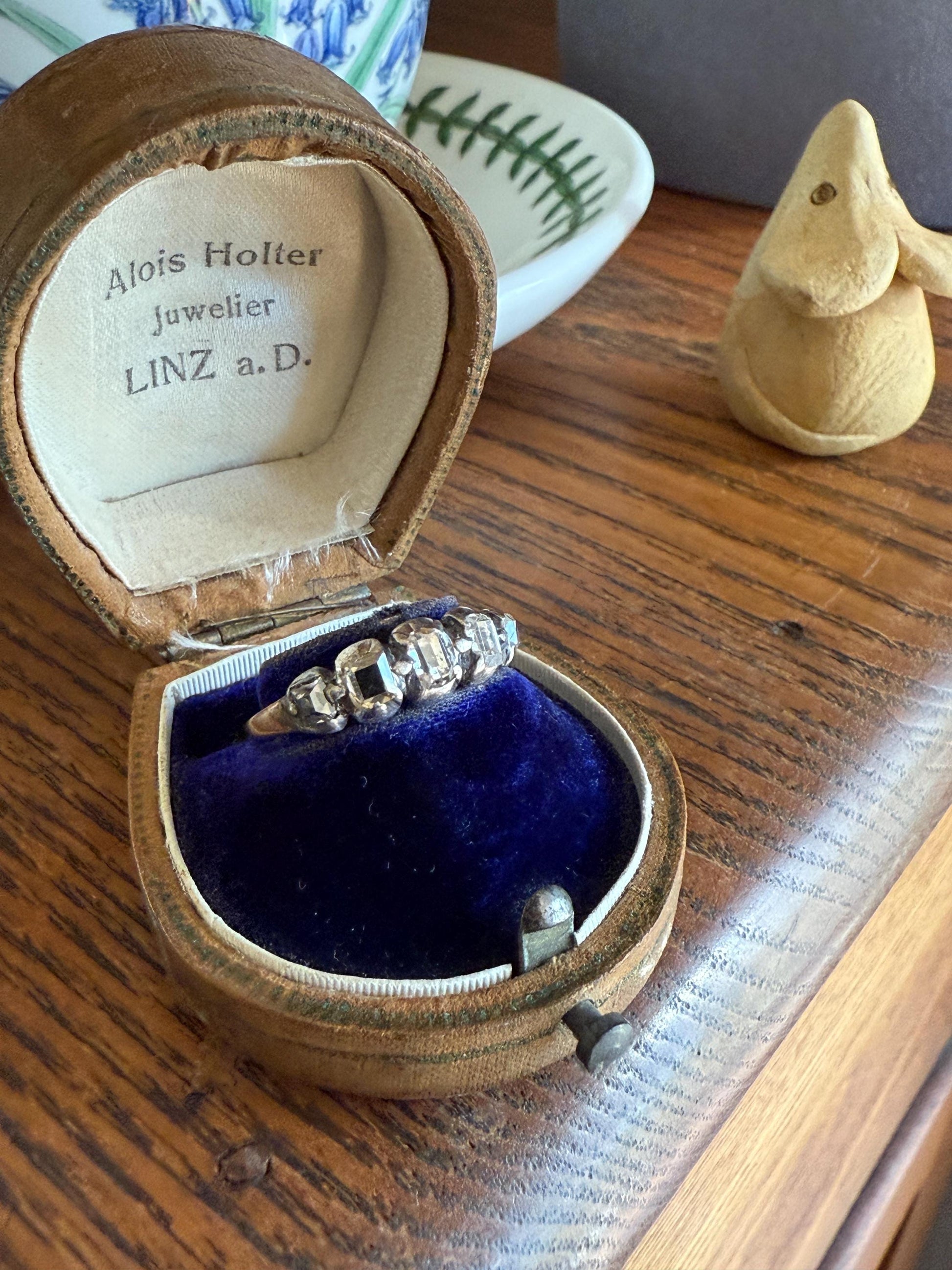 Table Cut DIAMOND Open Back Five Stone Stacker Band Antique 18k Gold Silver Colelt Five Stone Ring Half Hoop Stacker Gift Georgian Victorian