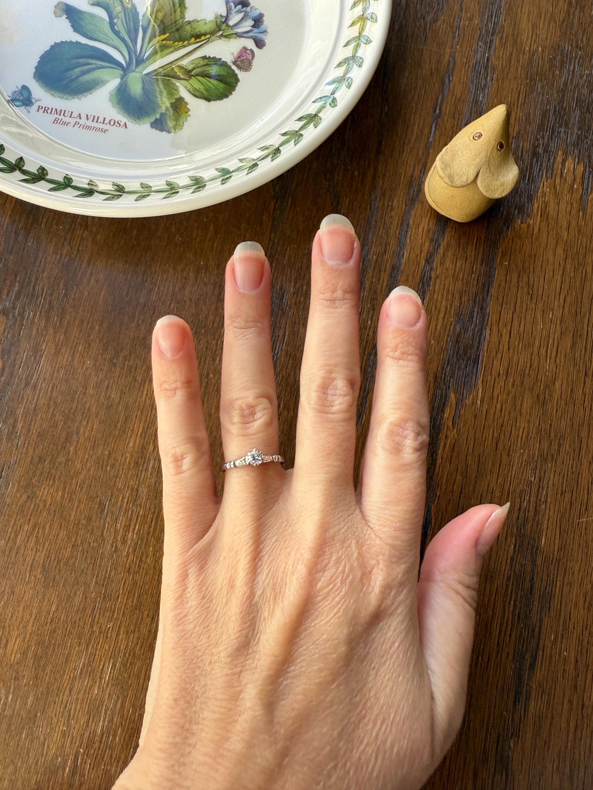 TALL Antique Eye Clean Old European Cut DIAMOND Solitaire Engagement Ring Art Deco 14k White Gold Unique Stacker Romantic Gift Wheat Engrave