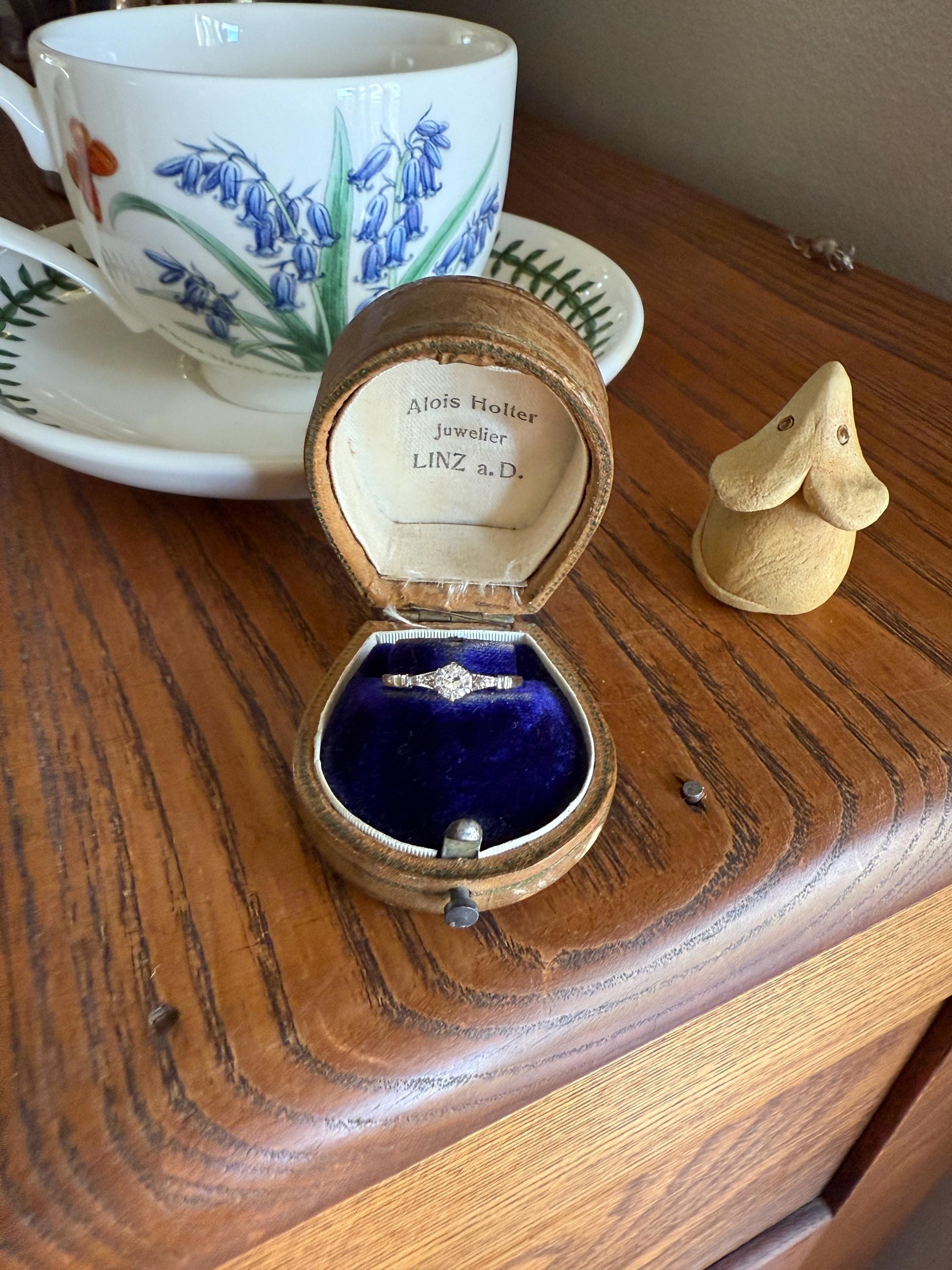 TALL Antique Eye Clean Old European Cut DIAMOND Solitaire Engagement Ring Art Deco 14k White Gold Unique Stacker Romantic Gift Wheat Engrave