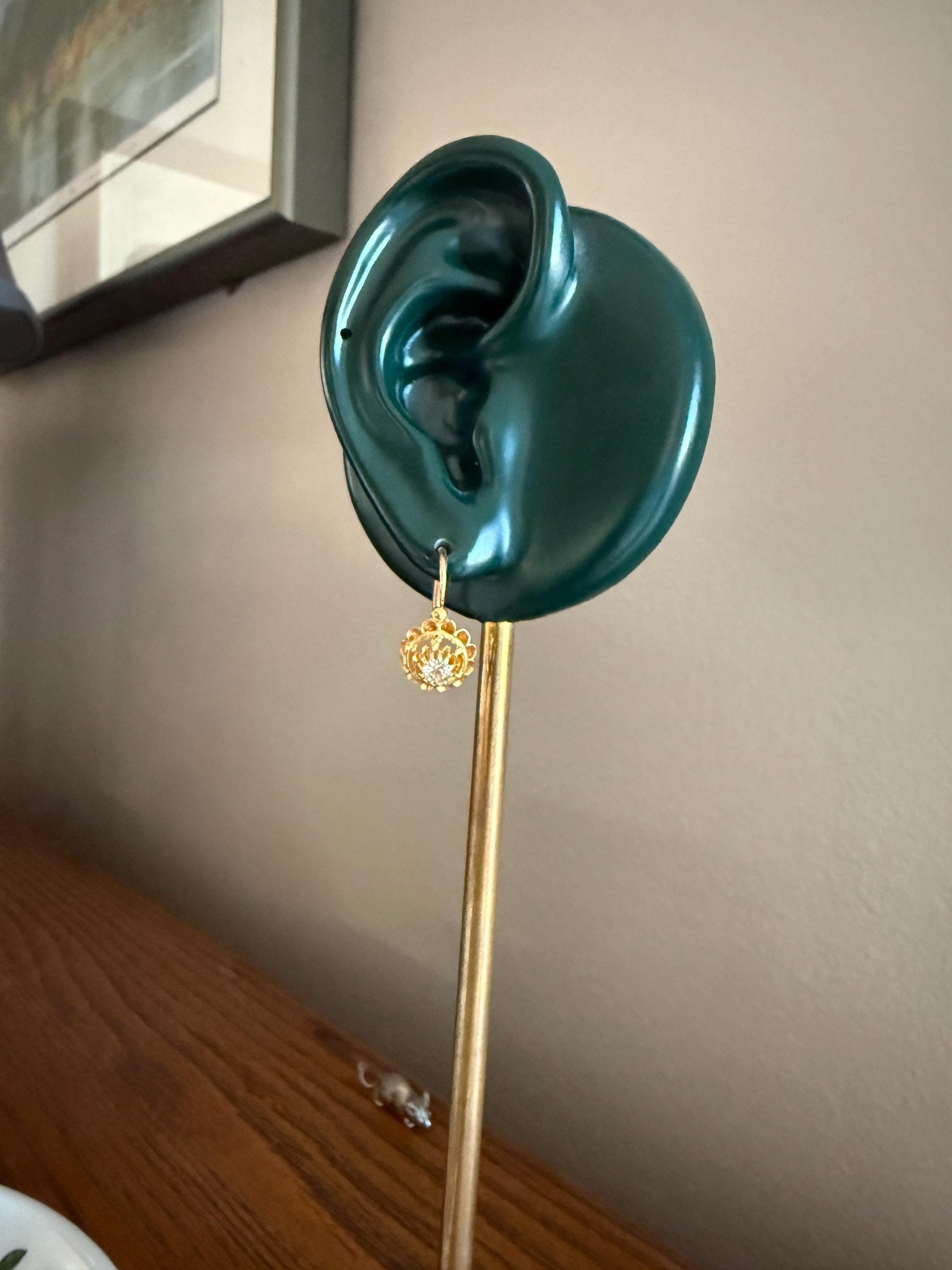 FRENCH Antique Old Mine Cut DiAMOND Buttercup Earrings .4ctw 18k Gold Victorian Dangle Dormeuse Gift Belle Epoque Valentine's Bridal OMC