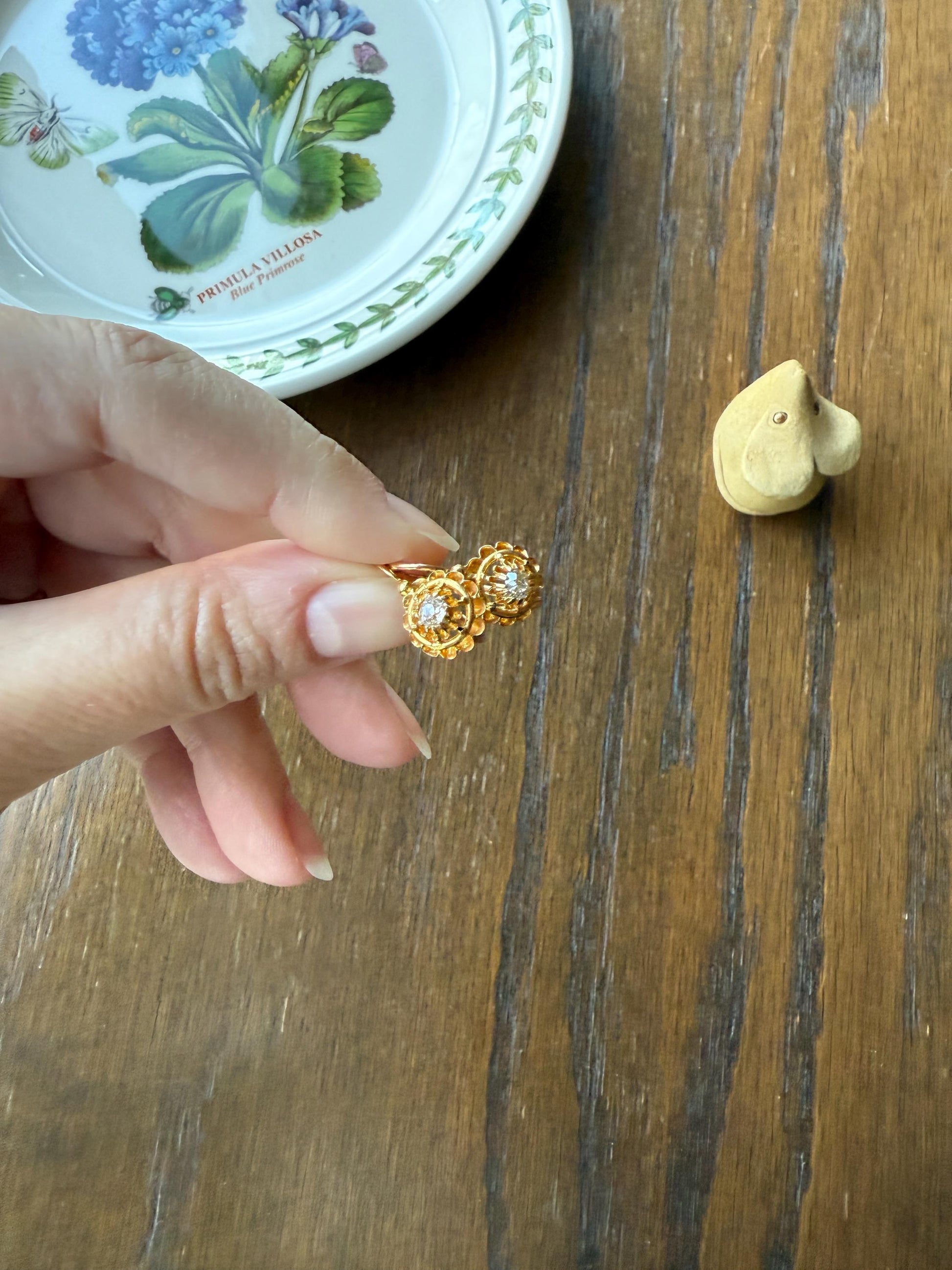 FRENCH Antique Old Mine Cut DiAMOND Buttercup Earrings .4ctw 18k Gold Victorian Dangle Dormeuse Gift Belle Epoque Valentine's Bridal OMC