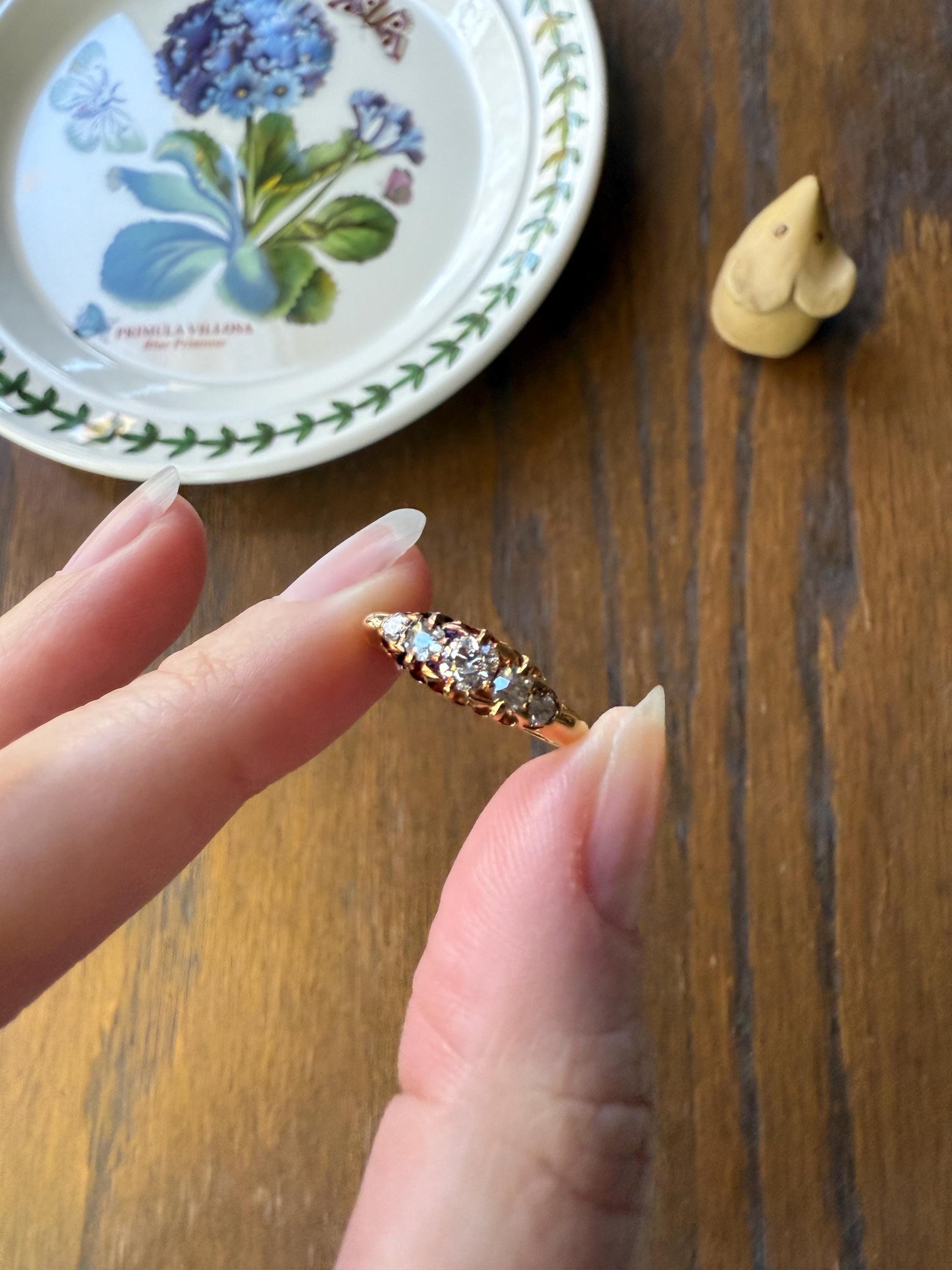 Five Stone Tapered c1889 Old Mine Cut Diamond ANTIQUE Band Ring .5 Carat Buttercup 18k GOLD Victorian Stacker Romantic Gift .5Ctw OMC