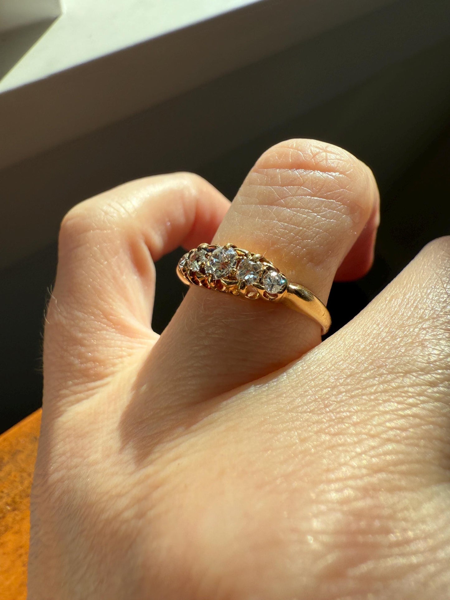 Five Stone Tapered c1889 Old Mine Cut Diamond ANTIQUE Band Ring .5 Carat Buttercup 18k GOLD Victorian Stacker Romantic Gift .5Ctw OMC