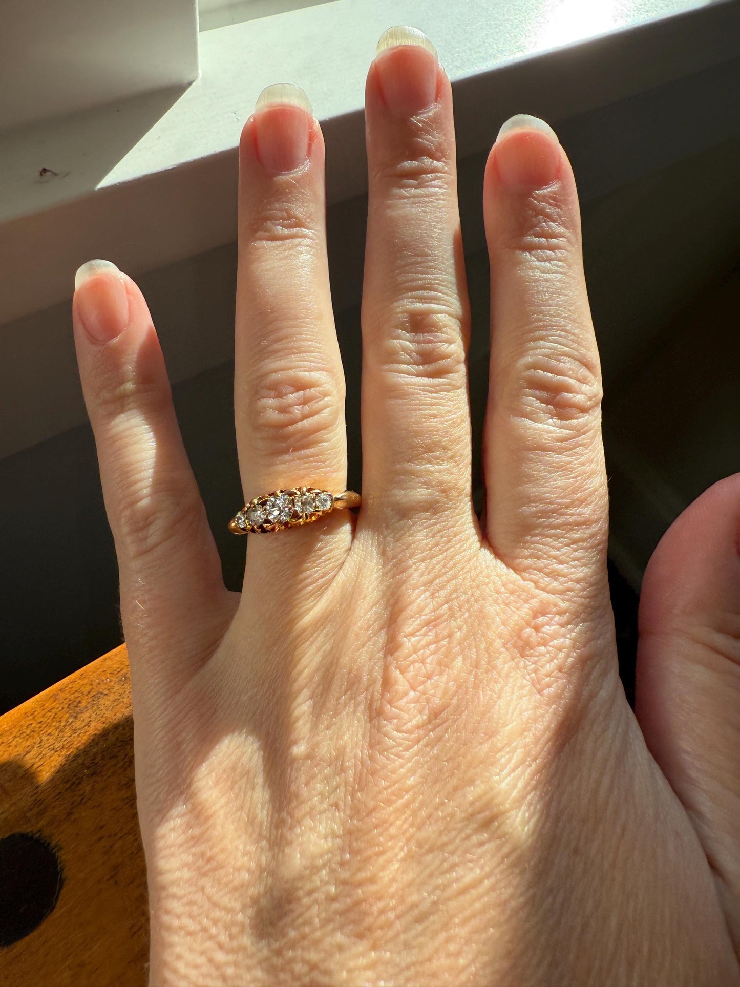 Five Stone Tapered c1889 Old Mine Cut Diamond ANTIQUE Band Ring .5 Carat Buttercup 18k GOLD Victorian Stacker Romantic Gift .5Ctw OMC