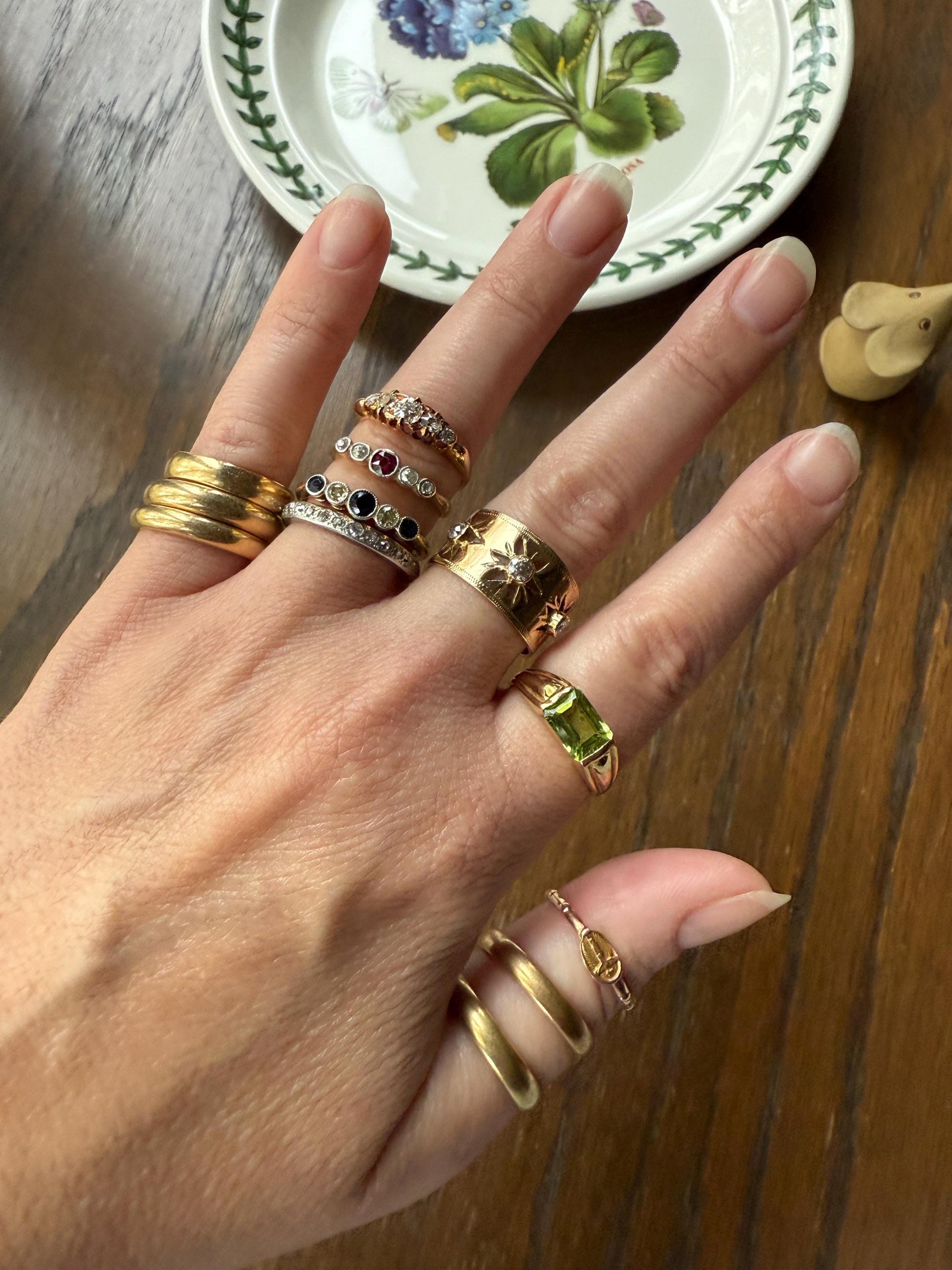 Five Stone Tapered c1889 Old Mine Cut Diamond ANTIQUE Band Ring .5 Carat Buttercup 18k GOLD Victorian Stacker Romantic Gift .5Ctw OMC