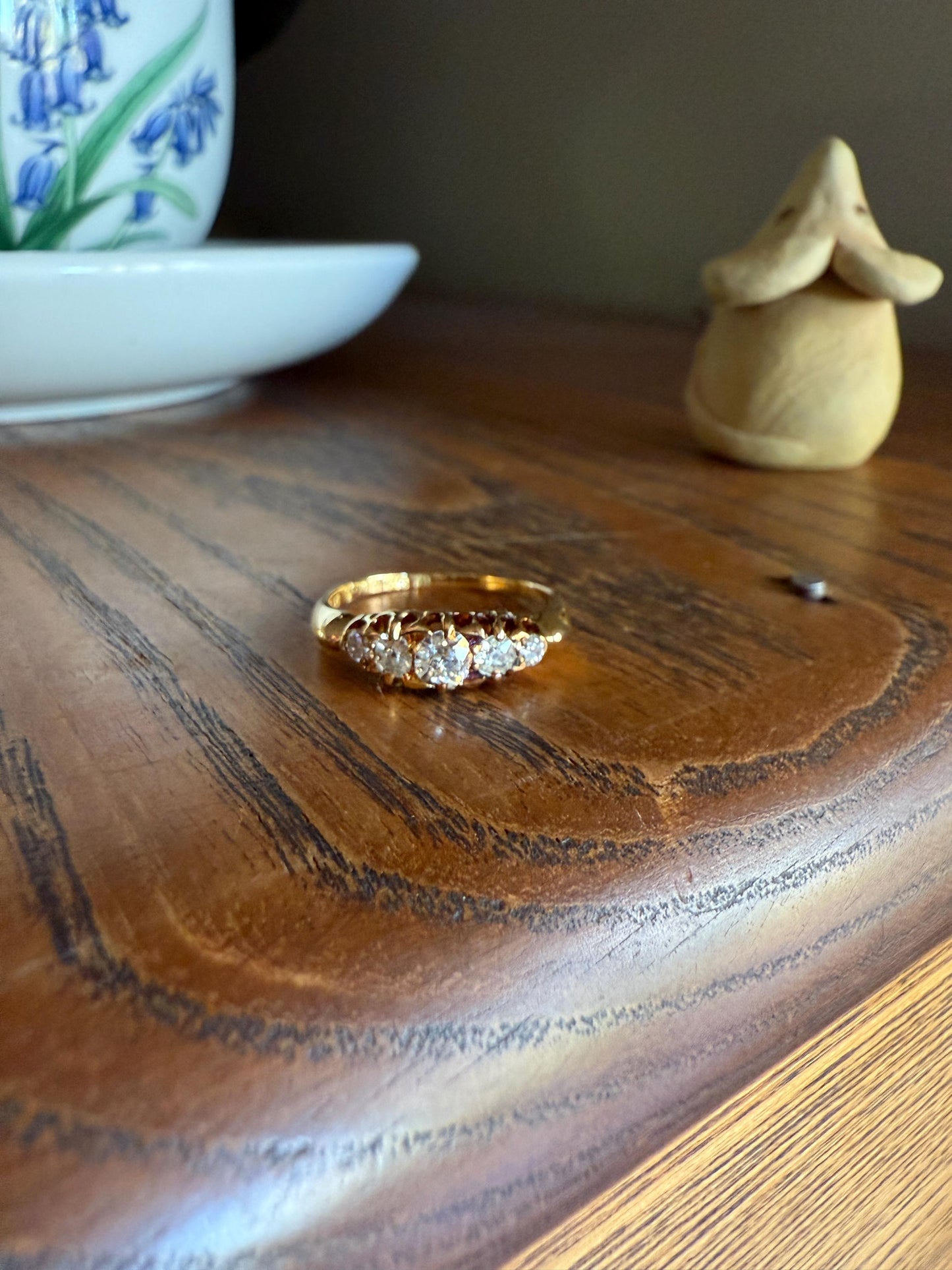 Five Stone Tapered c1889 Old Mine Cut Diamond ANTIQUE Band Ring .5 Carat Buttercup 18k GOLD Victorian Stacker Romantic Gift .5Ctw OMC