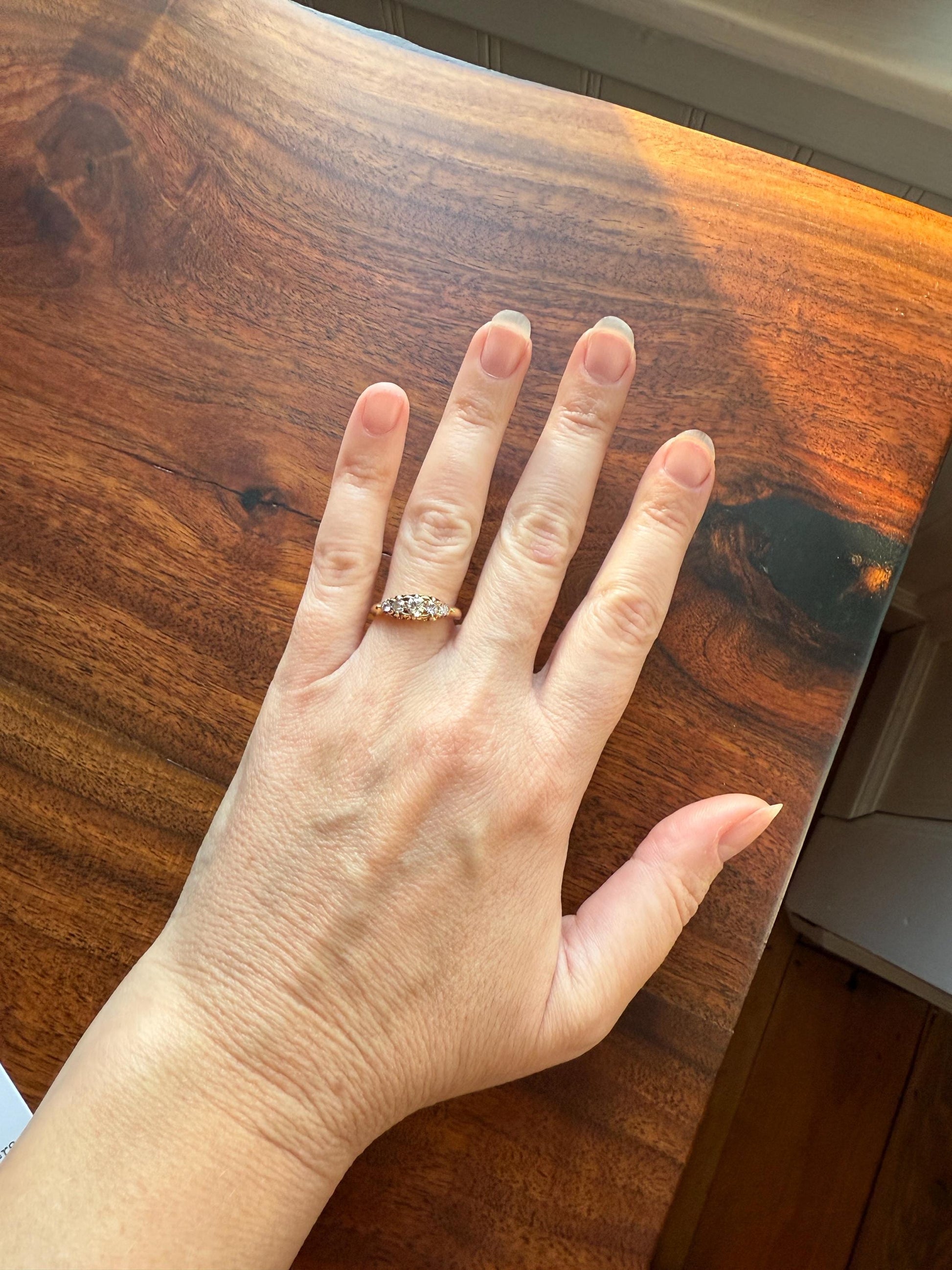 Five Stone Tapered c1889 Old Mine Cut Diamond ANTIQUE Band Ring .5 Carat Buttercup 18k GOLD Victorian Stacker Romantic Gift .5Ctw OMC