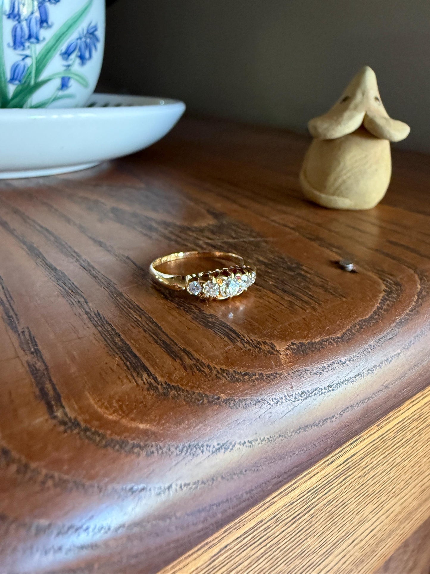 Five Stone Tapered c1889 Old Mine Cut Diamond ANTIQUE Band Ring .5 Carat Buttercup 18k GOLD Victorian Stacker Romantic Gift .5Ctw OMC