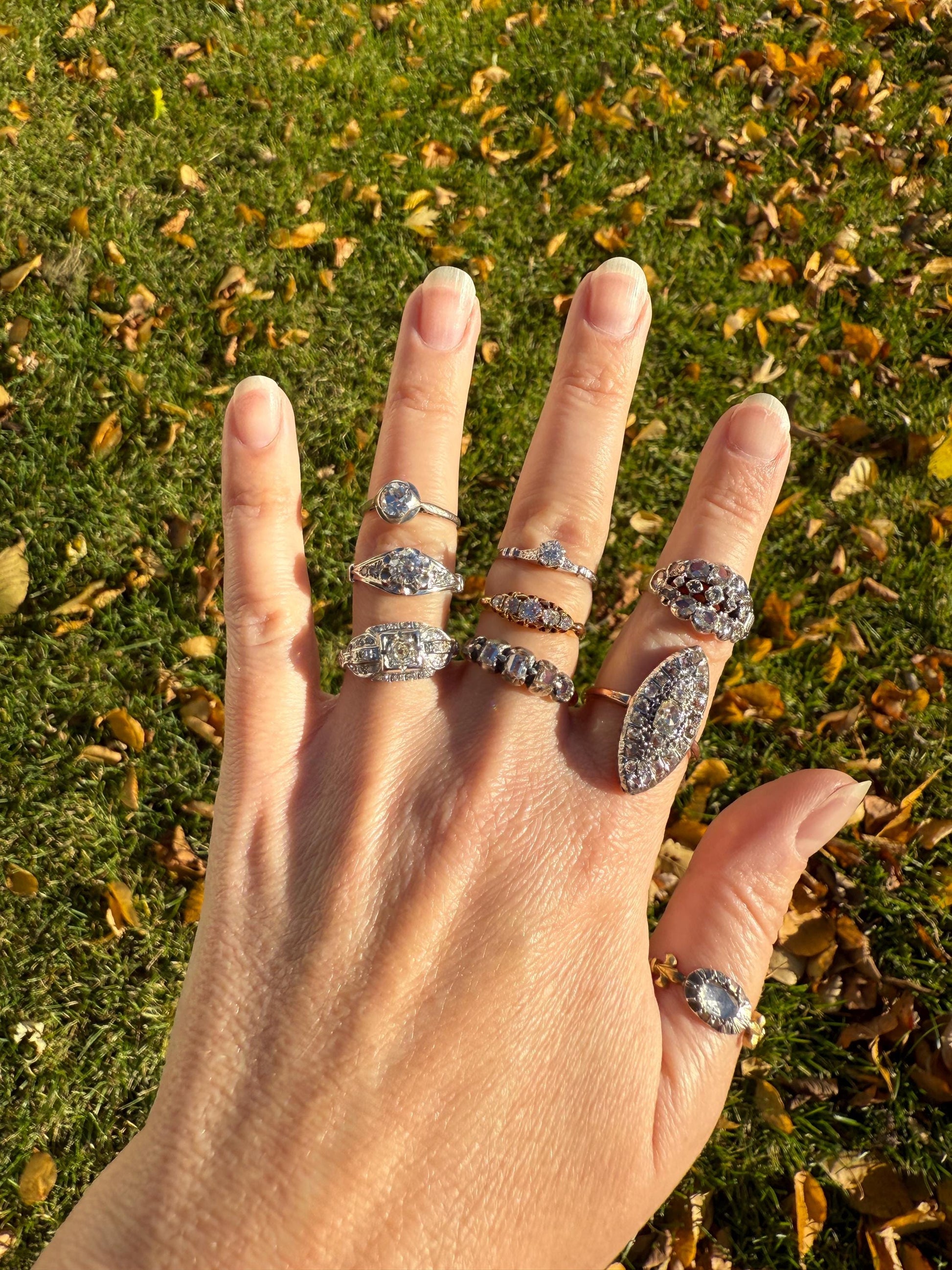 Five Stone Tapered c1889 Old Mine Cut Diamond ANTIQUE Band Ring .5 Carat Buttercup 18k GOLD Victorian Stacker Romantic Gift .5Ctw OMC