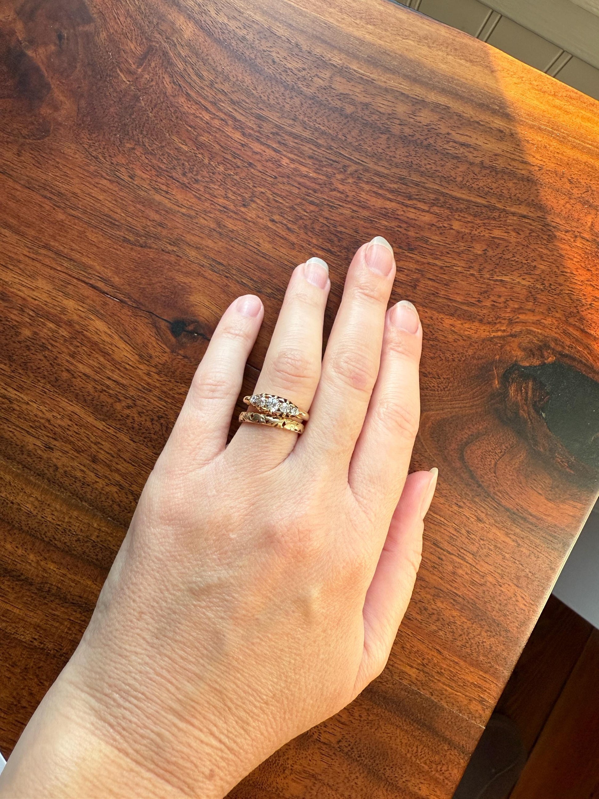 Five Stone Tapered c1889 Old Mine Cut Diamond ANTIQUE Band Ring .5 Carat Buttercup 18k GOLD Victorian Stacker Romantic Gift .5Ctw OMC