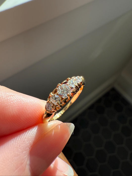 Five Stone Tapered c1889 Old Mine Cut Diamond ANTIQUE Band Ring .5 Carat Buttercup 18k GOLD Victorian Stacker Romantic Gift .5Ctw OMC