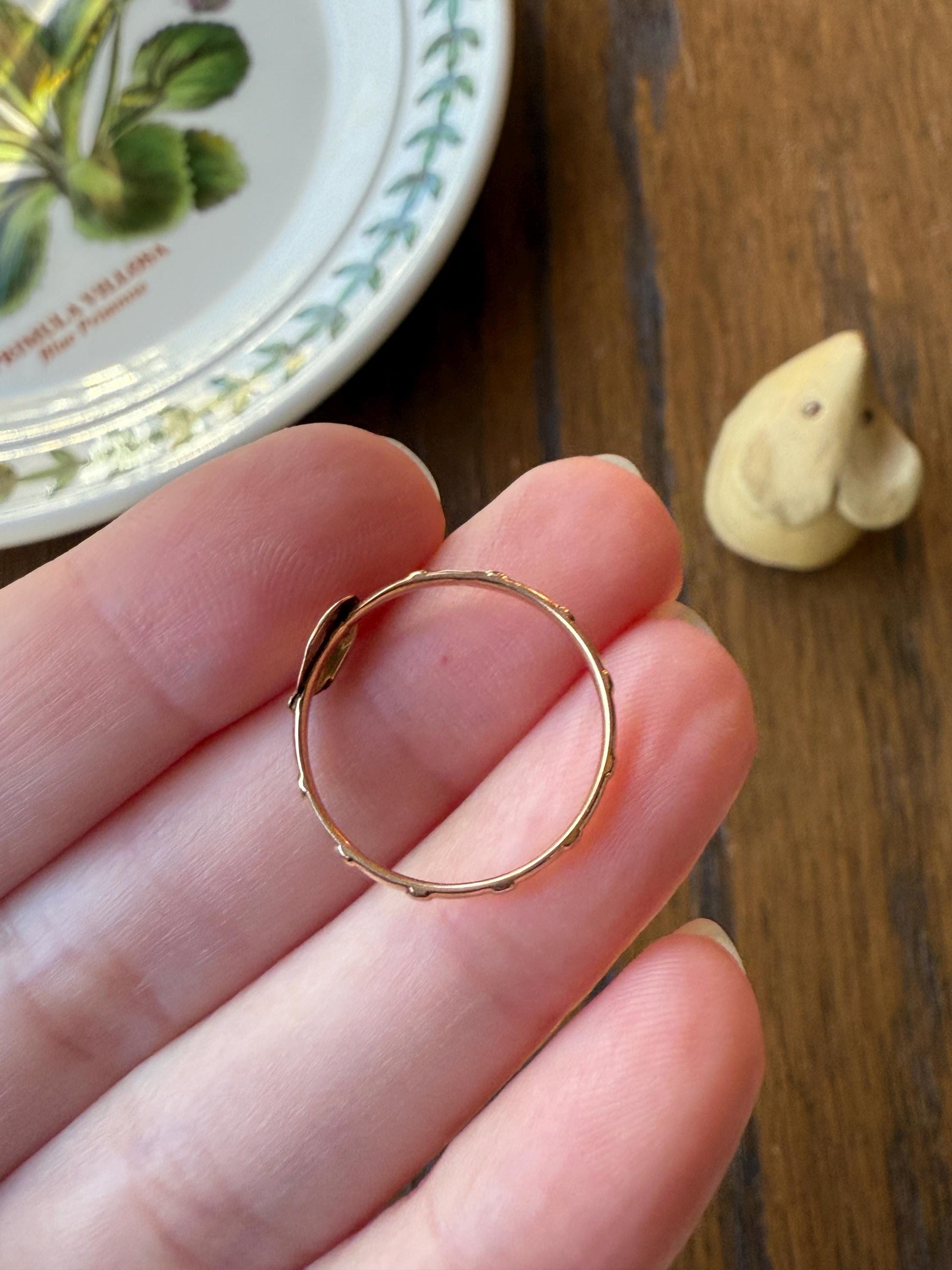 French VICTORiAN Antique ROSARY Ring 18k Gold Cross Riveted Stacker Skinny Band Unique Gift Belle Epoque Religious Minimalist Figural Dainty