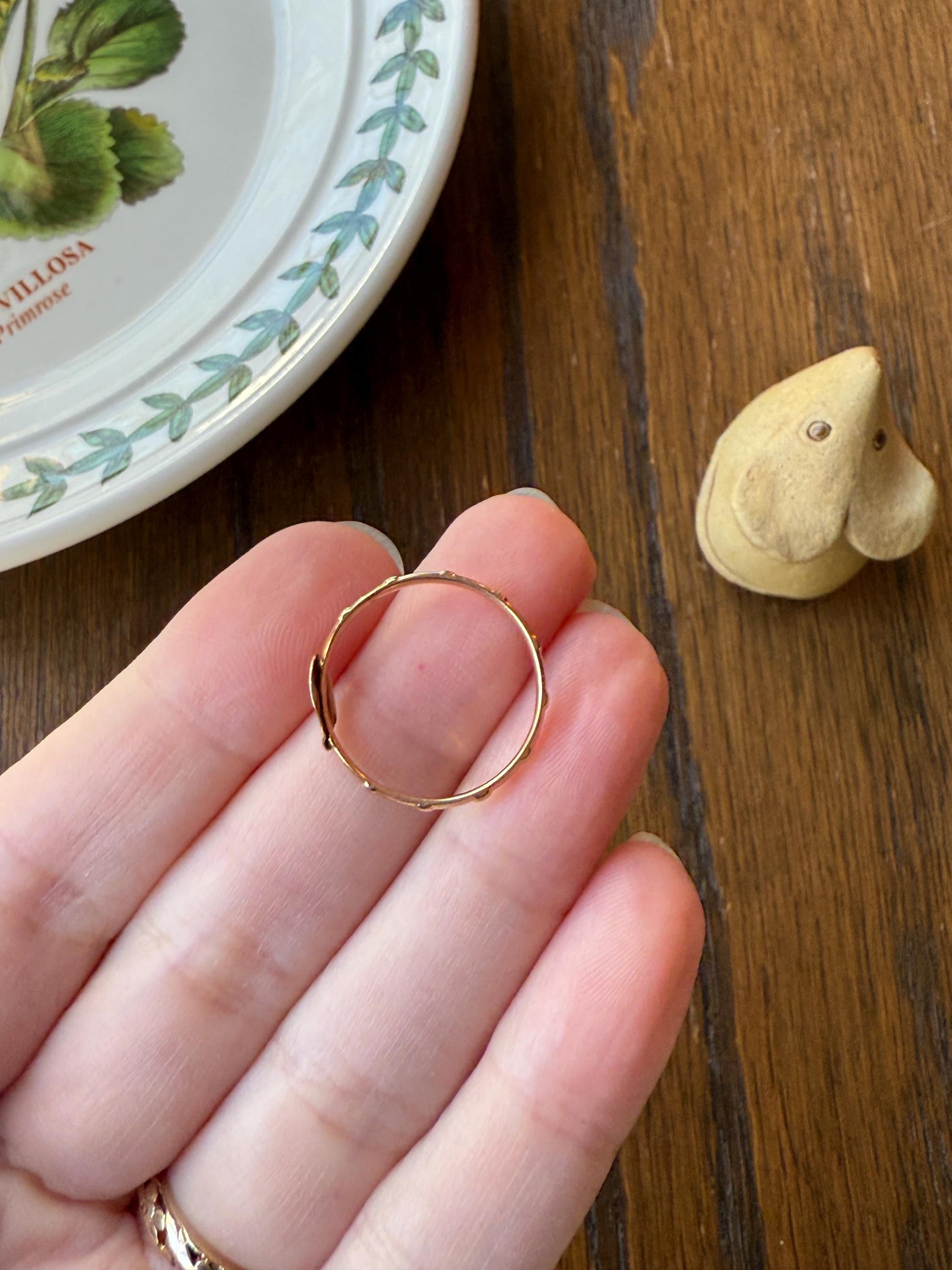 French VICTORiAN Antique ROSARY Ring 18k Gold Cross Riveted Stacker Skinny Band Unique Gift Belle Epoque Religious Minimalist Figural Dainty