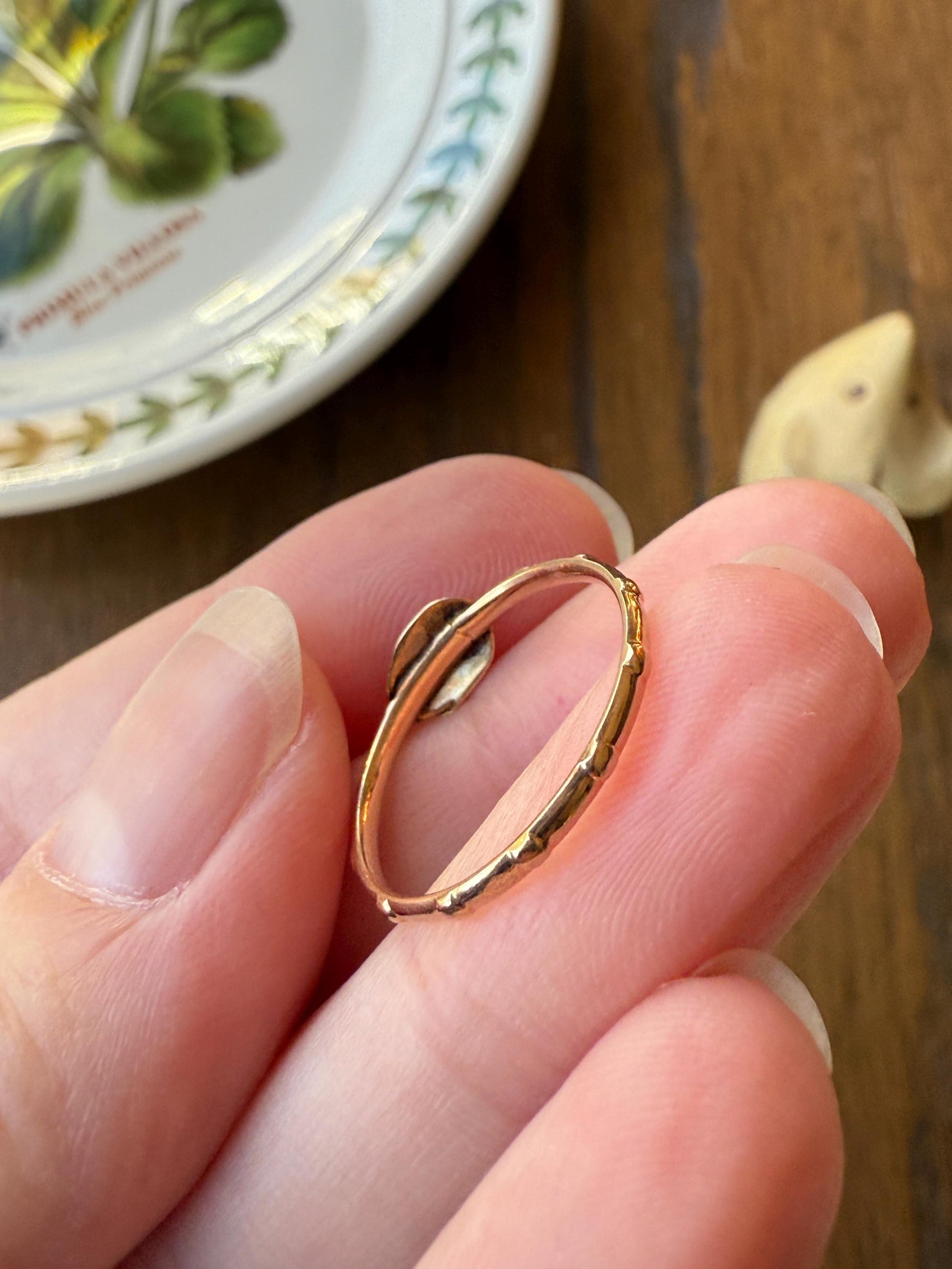 French VICTORiAN Antique ROSARY Ring 18k Gold Cross Riveted Stacker Skinny Band Unique Gift Belle Epoque Religious Minimalist Figural Dainty