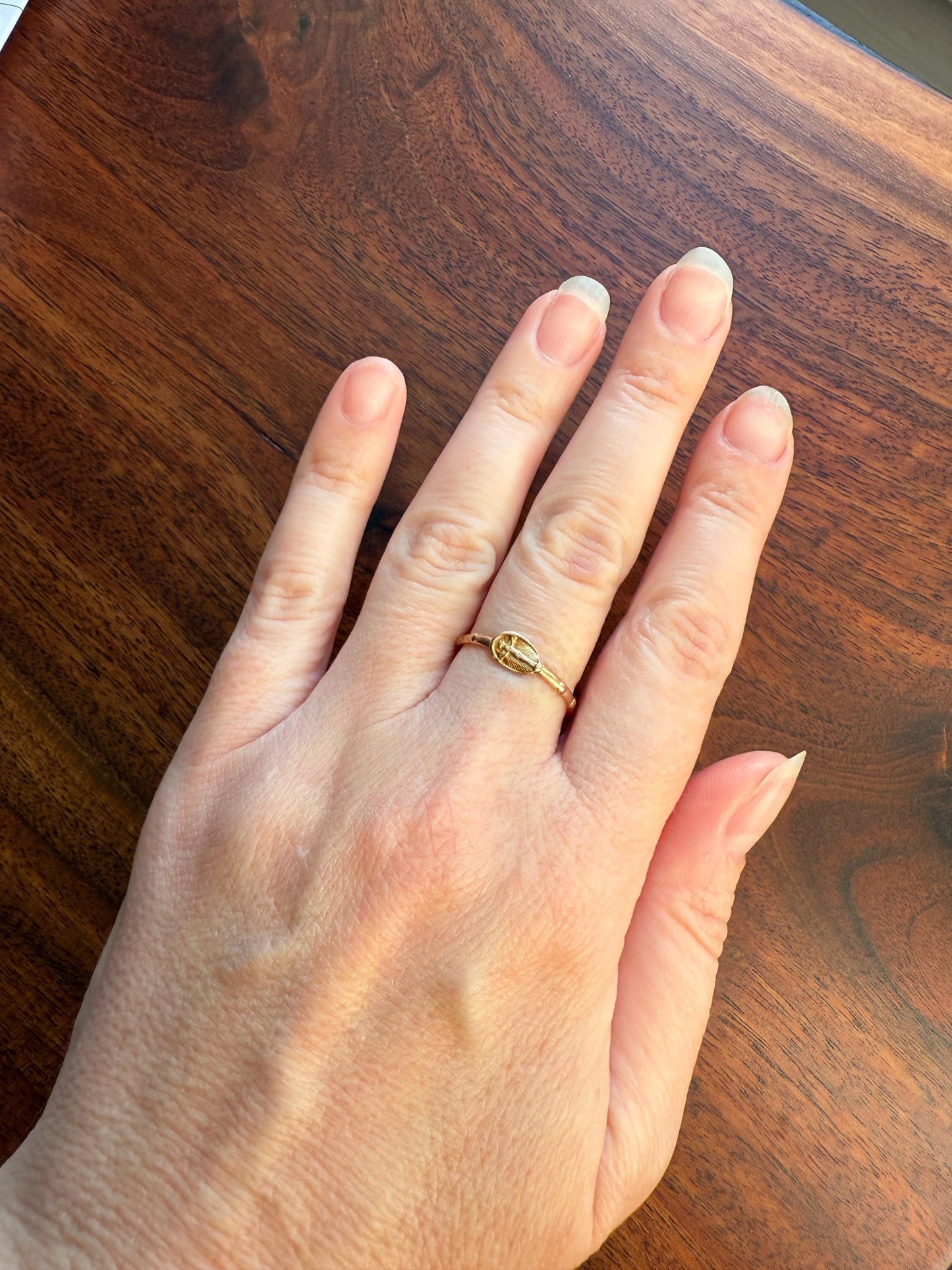 French VICTORiAN Antique ROSARY Ring 18k Gold Cross Riveted Stacker Skinny Band Unique Gift Belle Epoque Religious Minimalist Figural Dainty