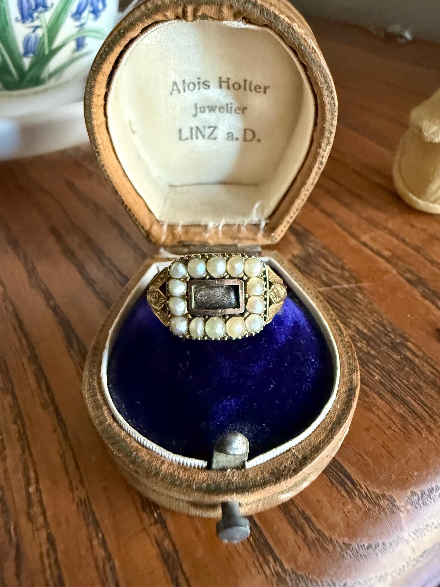 Pearl HALO Locket Ring Georgian Era Dated 1811 Engraved 10k Gold Sentimental Jewelry Gift Stacker