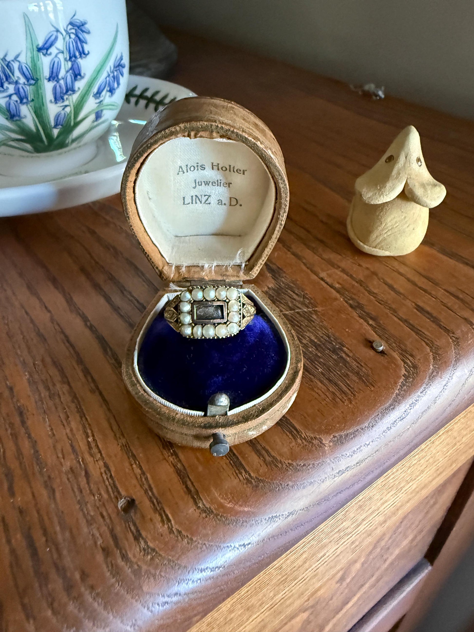 Pearl HALO Locket Ring Georgian Era Dated 1811 Engraved 10k Gold Sentimental Jewelry Gift Stacker