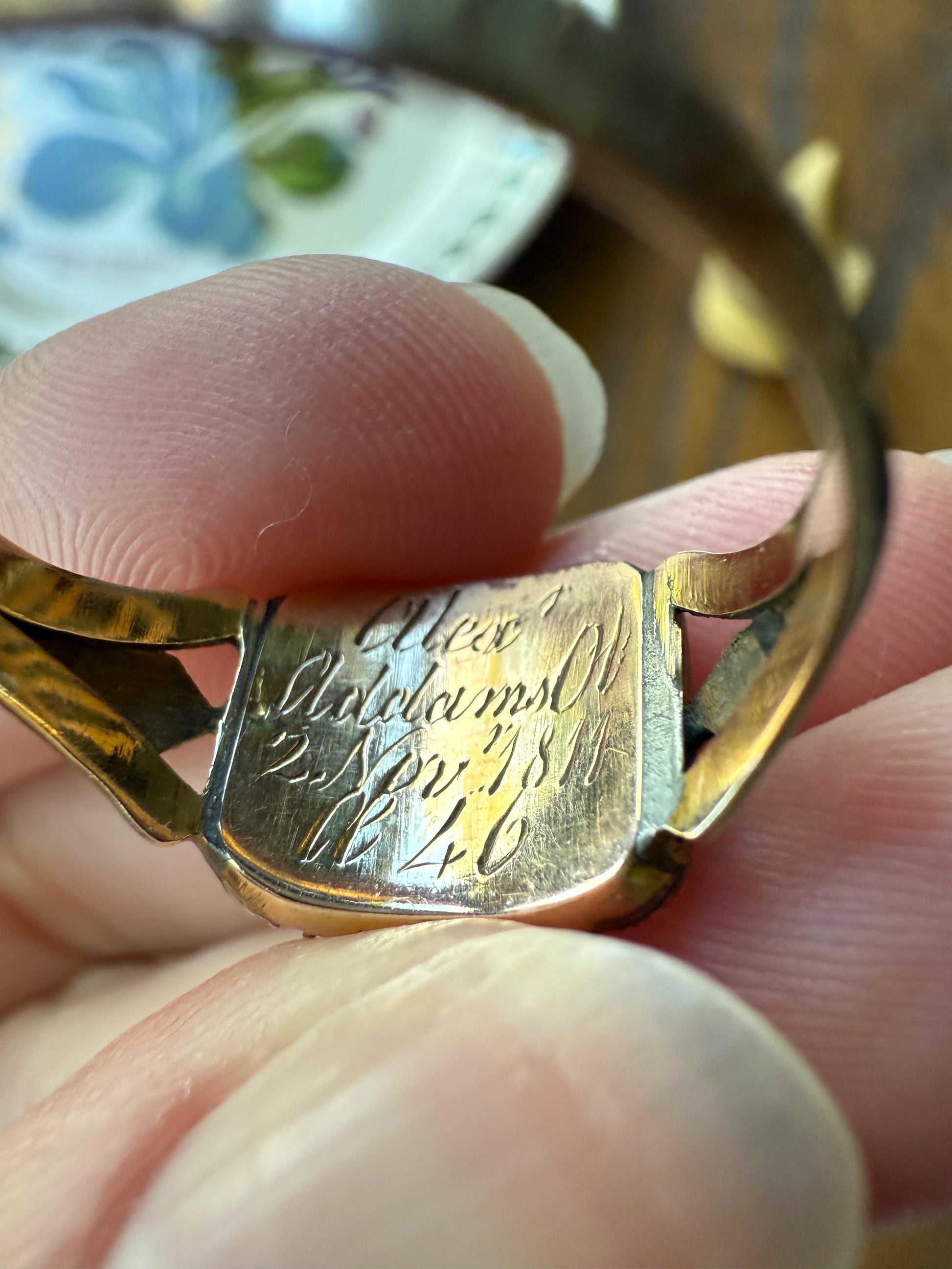 Pearl HALO Locket Ring Georgian Era Dated 1811 Engraved 10k Gold Sentimental Jewelry Gift Stacker