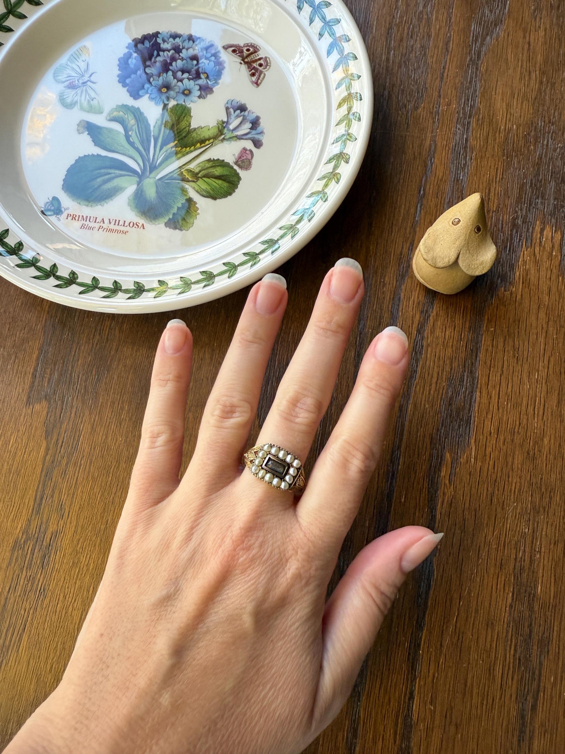 Pearl HALO Locket Ring Georgian Era Dated 1811 Engraved 10k Gold Sentimental Jewelry Gift Stacker