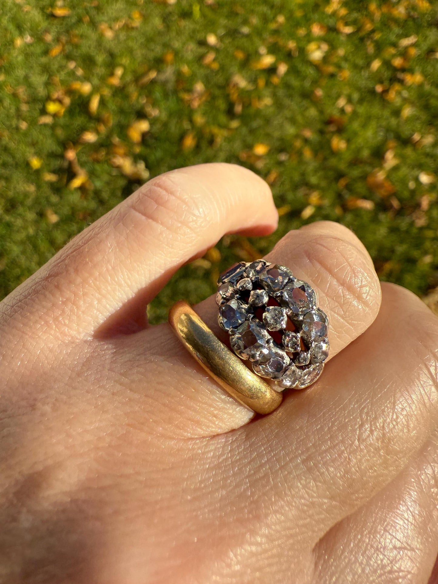 UNIQUE Mixed Old Cut DIAMOND Georgian Era Triple Row Ring Rose Table Old Mine Cut Combo 14k Gold Silver Open Back Stacker Ooak Gift